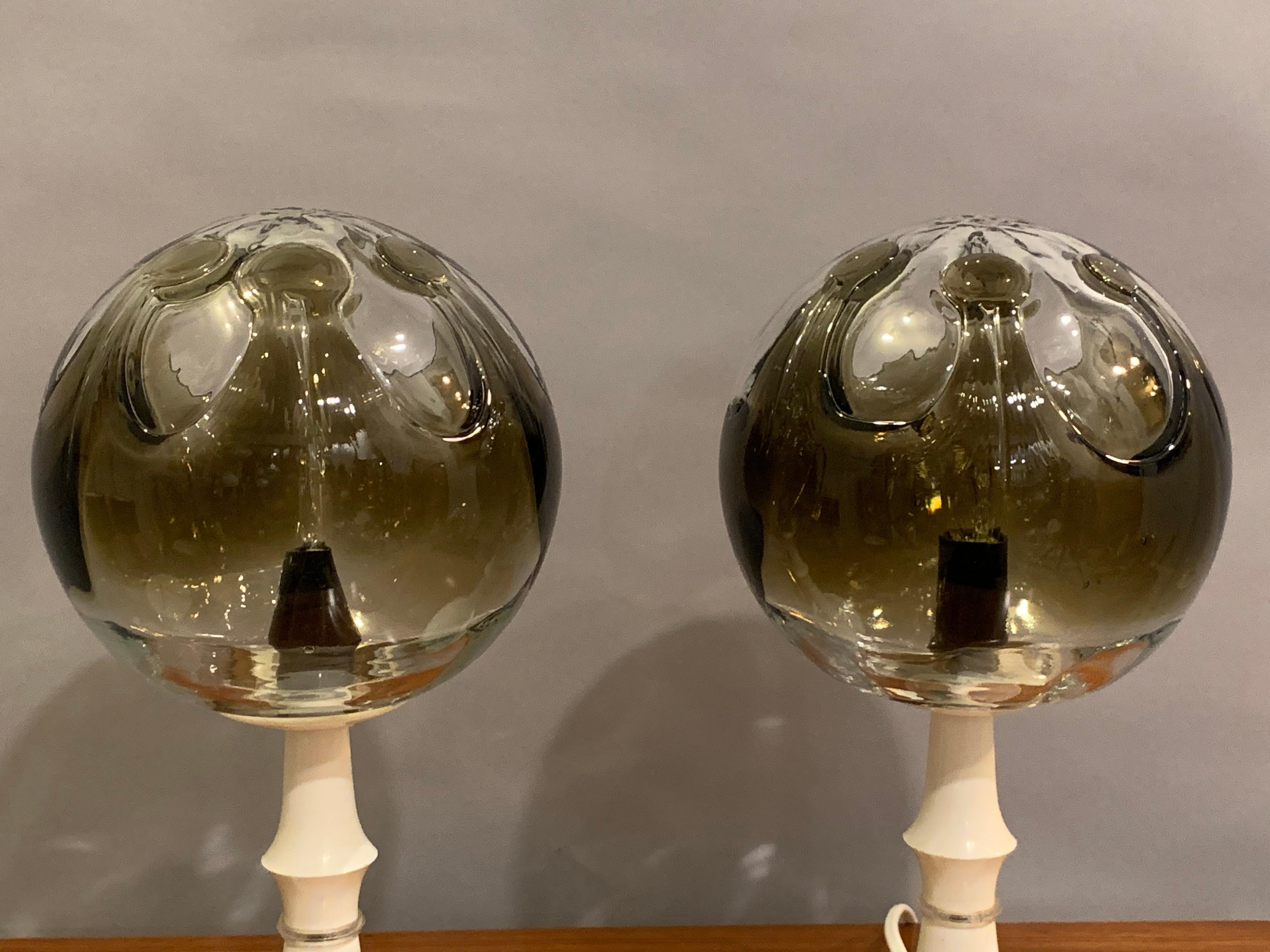 20th Century Pair of 1960s Kaiser Leuchten Mazzega Globe Glass Conical Based Table Lamps
