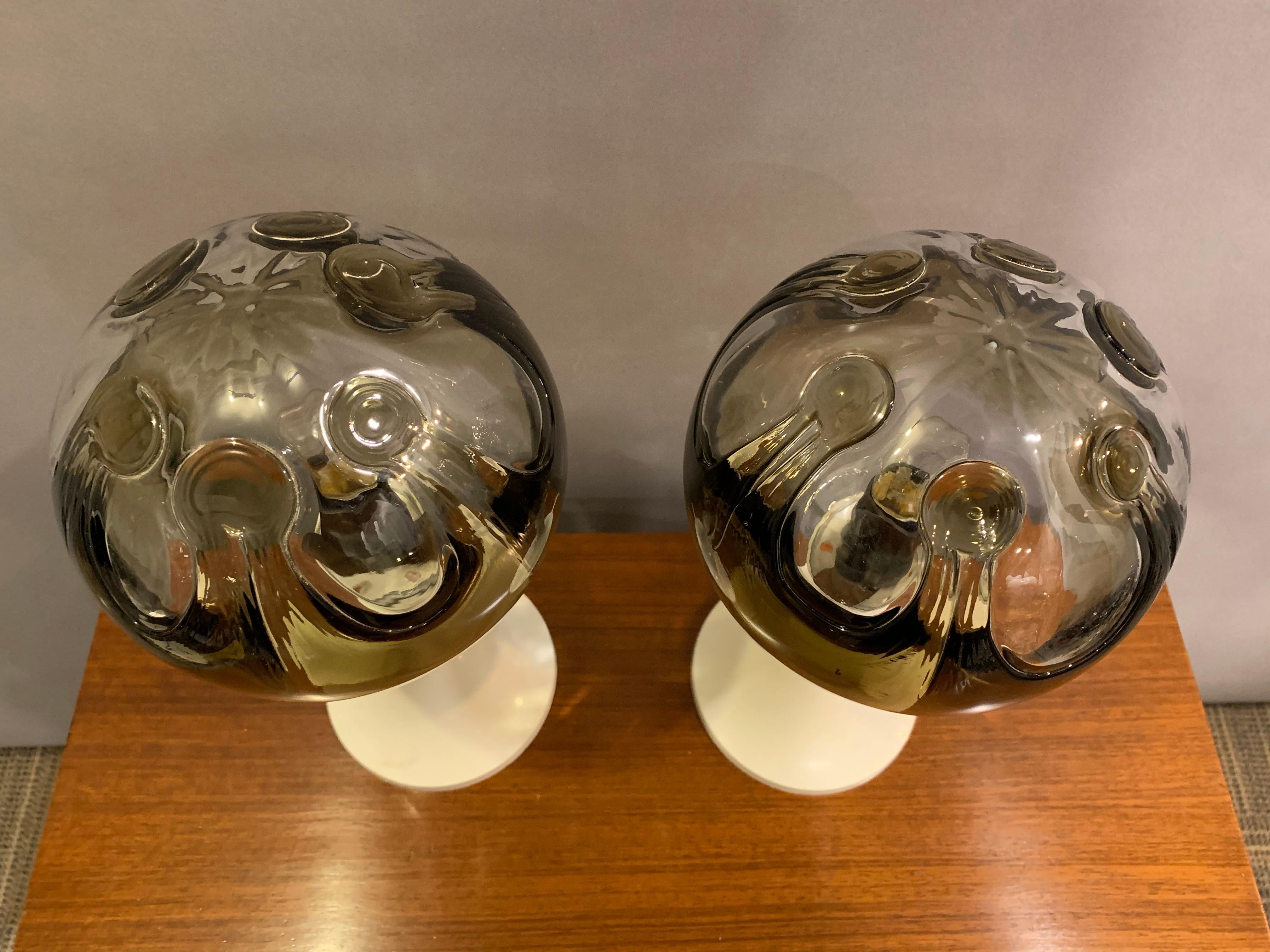 Blown Glass Pair of 1960s Kaiser Leuchten Mazzega Globe Glass Conical Based Table Lamps