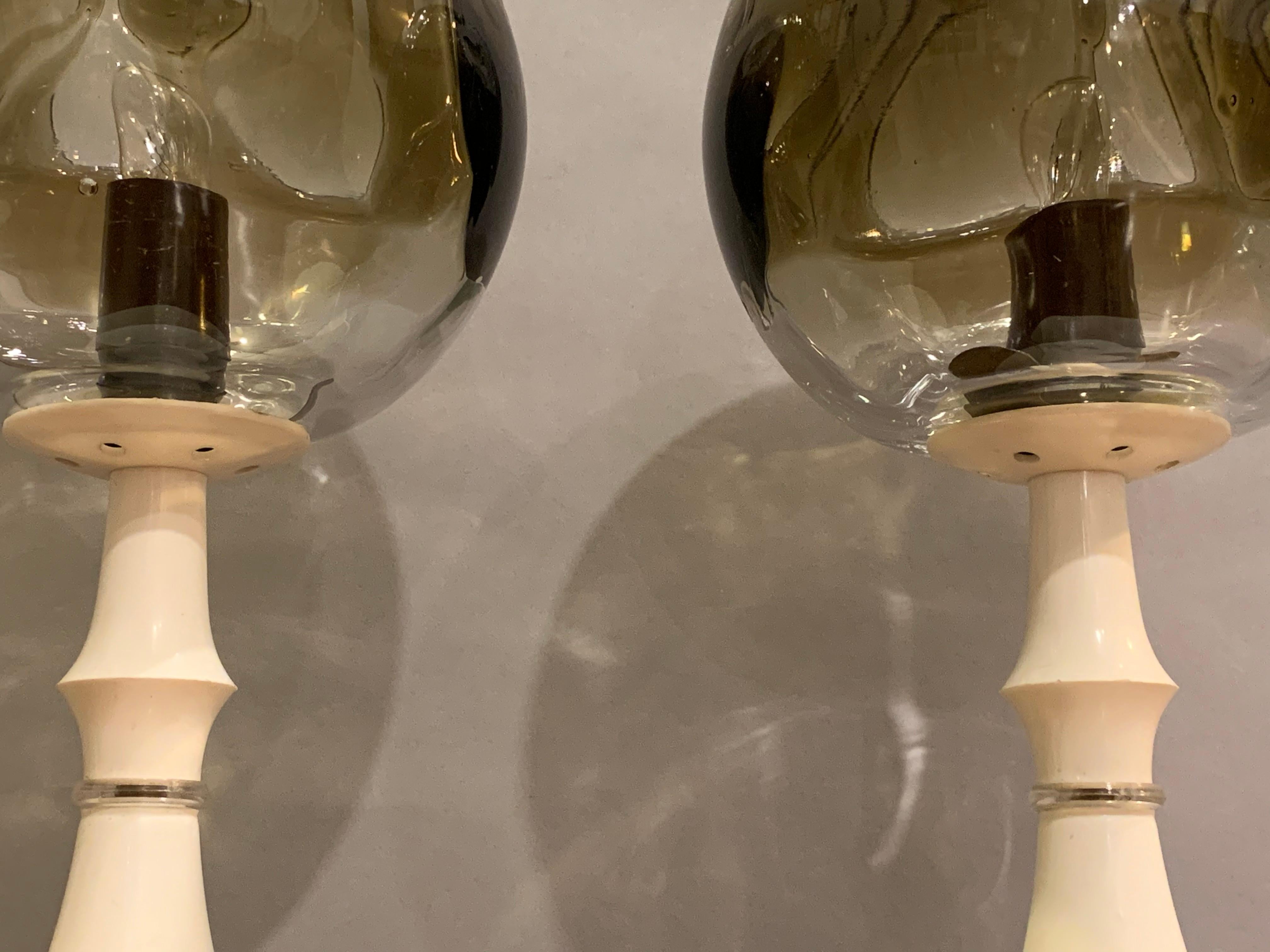 Pair of 1960s Kaiser Leuchten Mazzega Globe Glass Conical Based Table Lamps 1