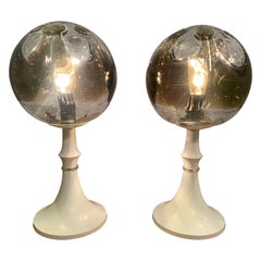 Vintage Pair of 1960s Kaiser Leuchten Mazzega Globe Glass Conical Based Table Lamps