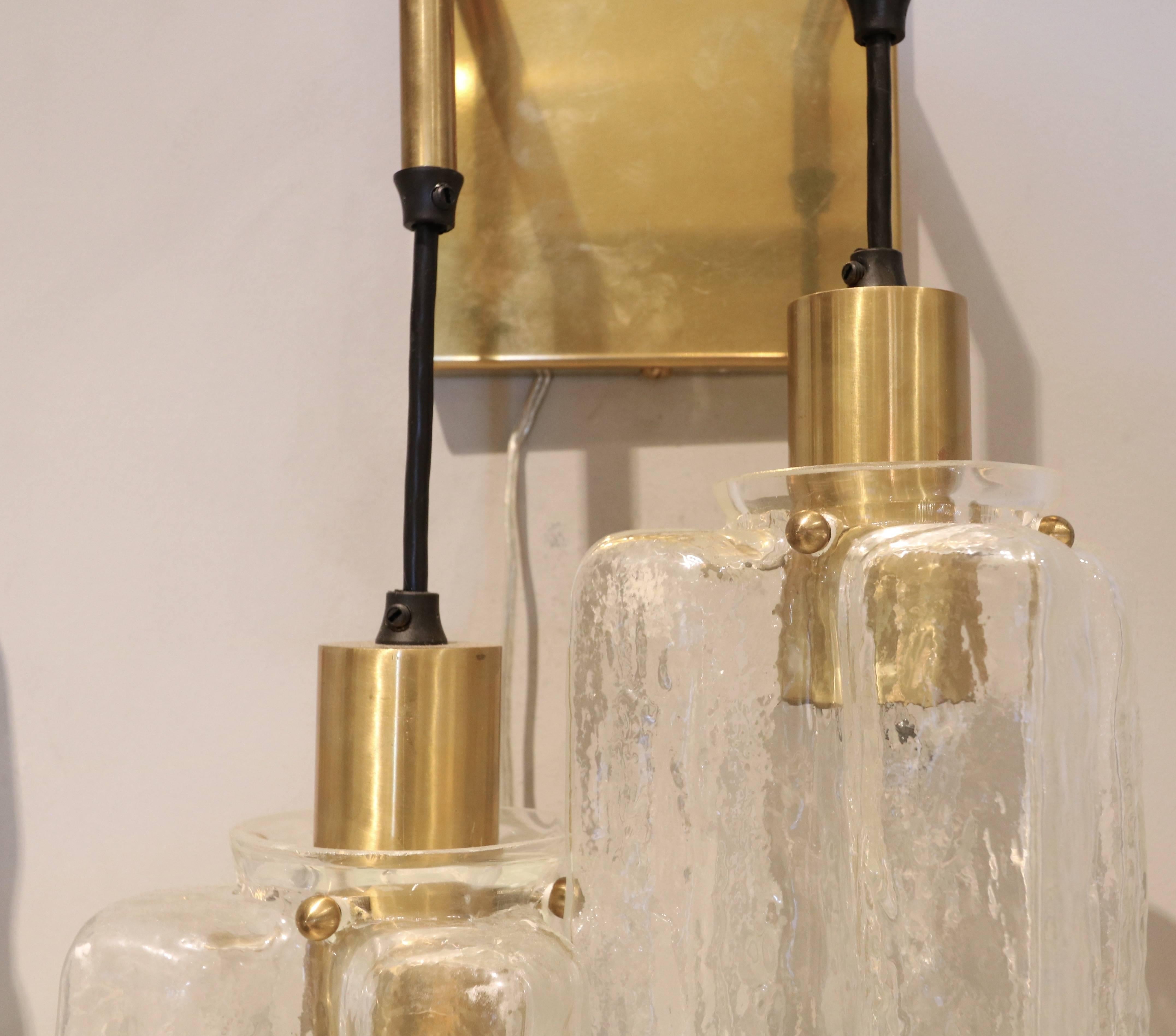 Pair of 1960s Kalmar Glass and Brass Sconces In Good Condition In Los Angeles, CA
