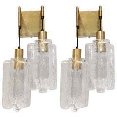 Pair of 1960s Kalmar Glass and Brass Sconces