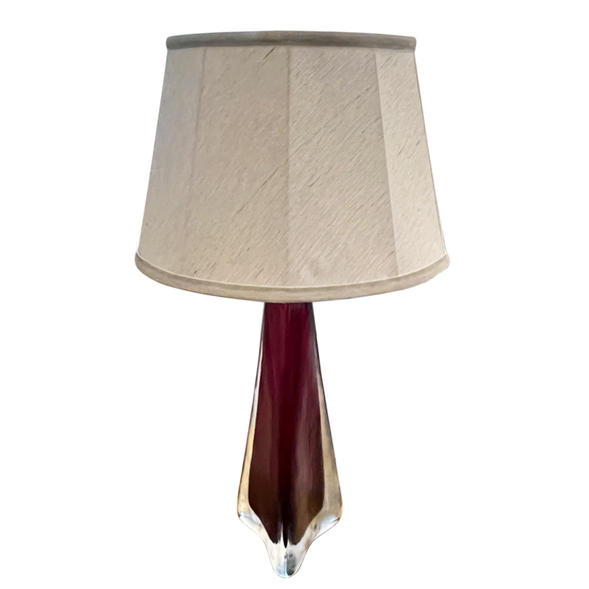 A pair of glass table lamps, by Orrefors, in a lovely cranberry colour with triangular shape. Orrefors is renowned for this iconic colour and design.

Stamped with maker's name. Please take a look at all our photographs.

Orrefors has been producing