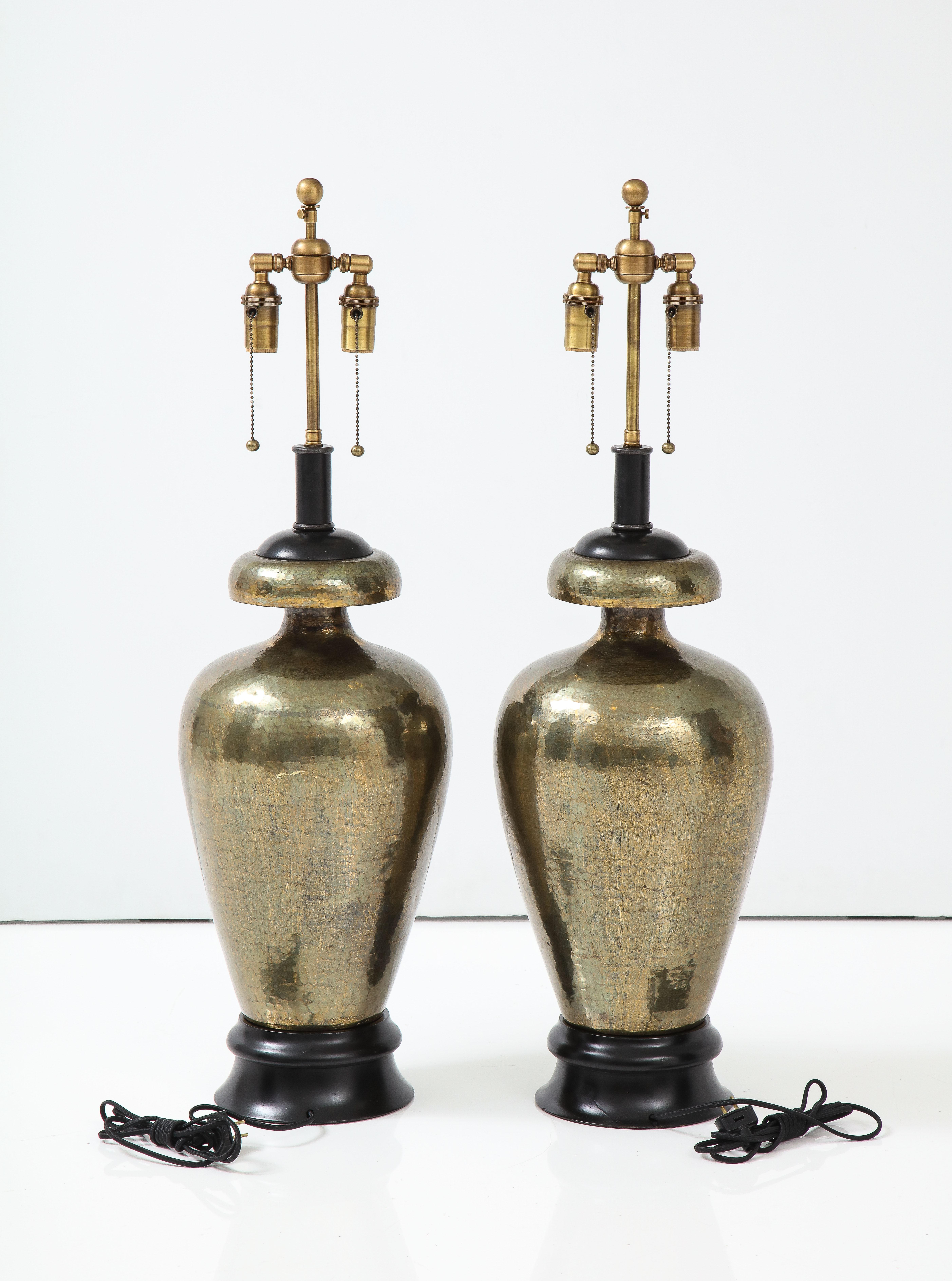 Pair of 1960's Large Hammered Brass Lamps 1