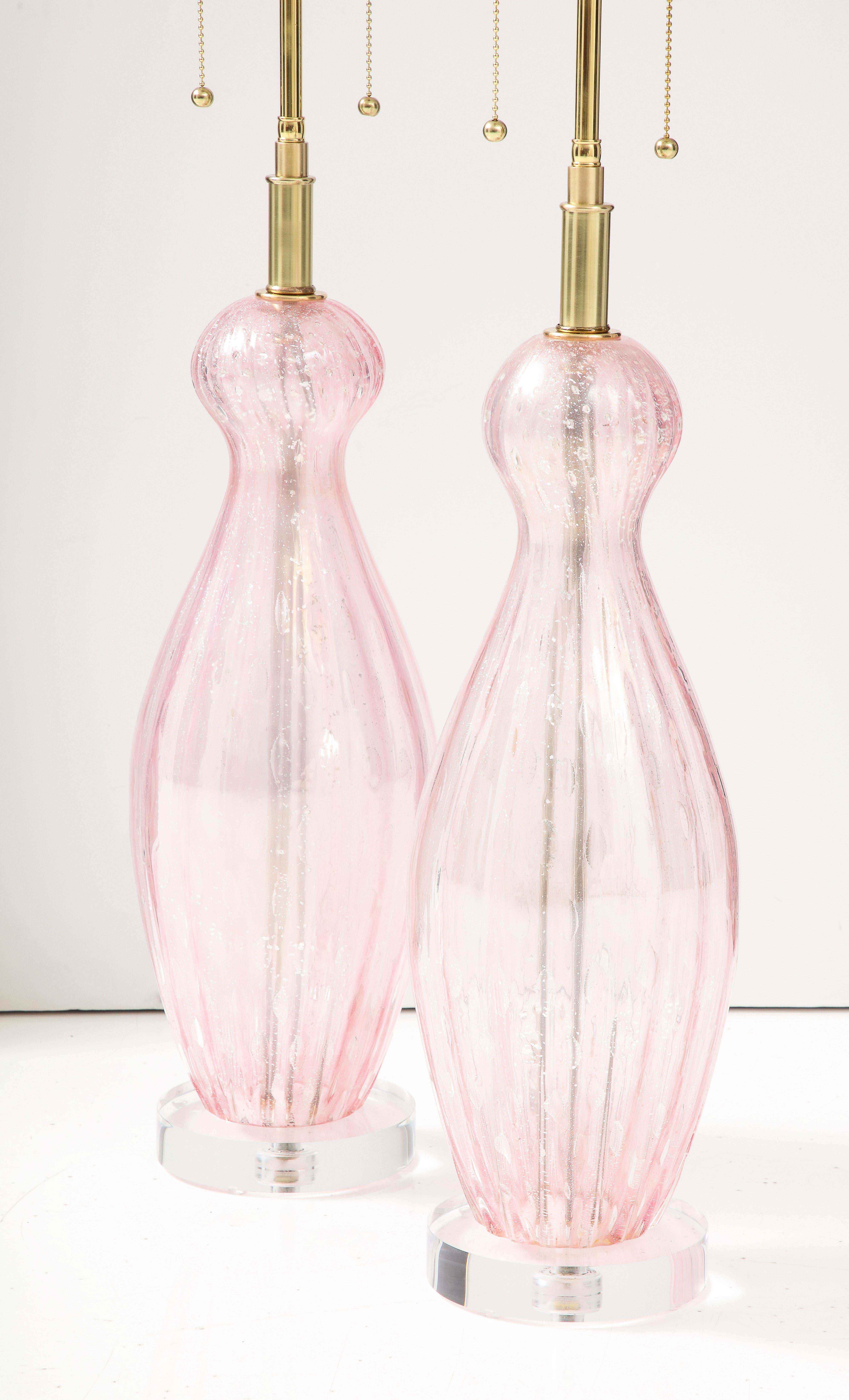 Mid-Century Modern Pair of 1960's Large Murano Glass Lamps. For Sale