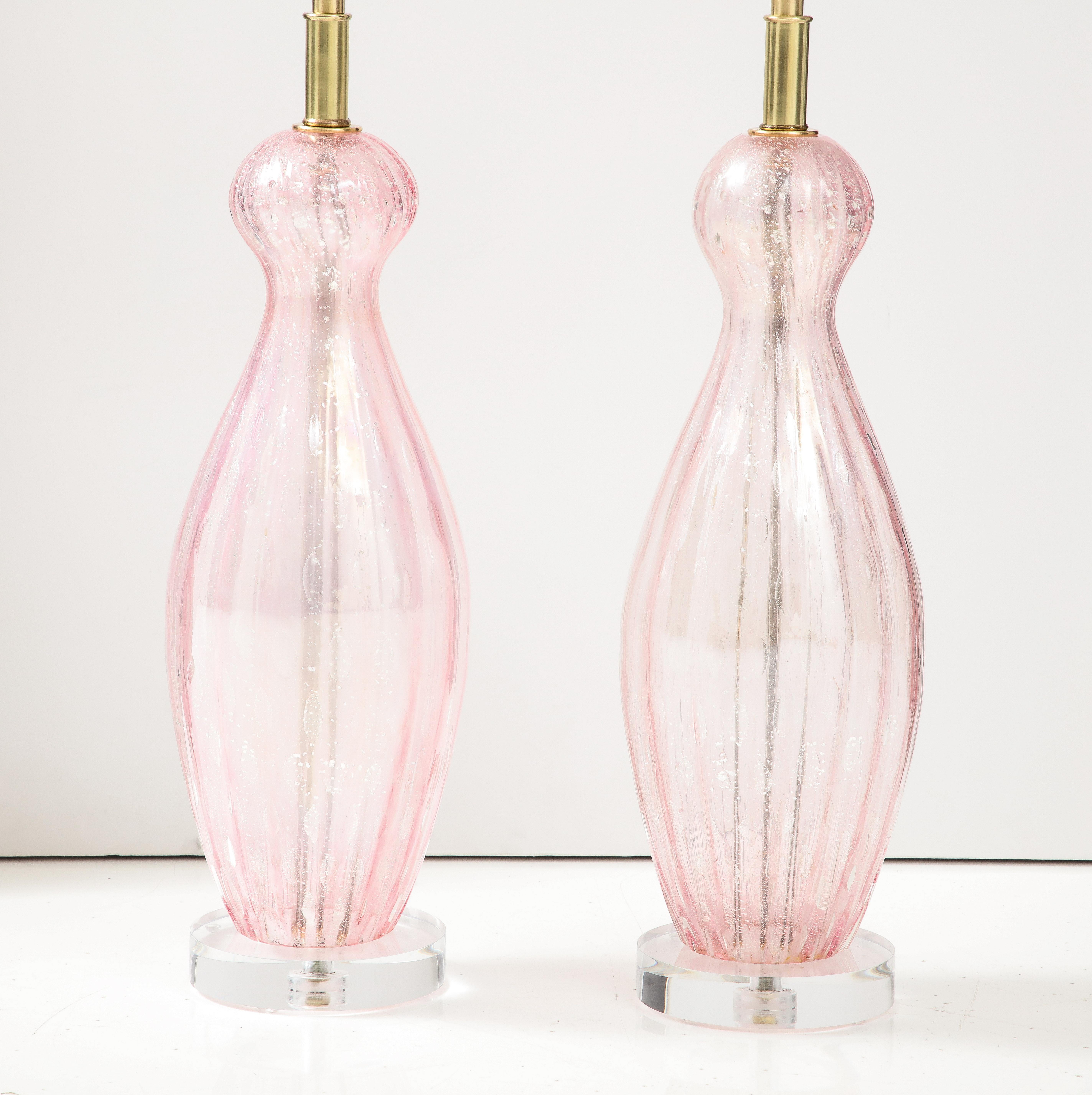 Italian Pair of 1960's Large Murano Glass Lamps. For Sale