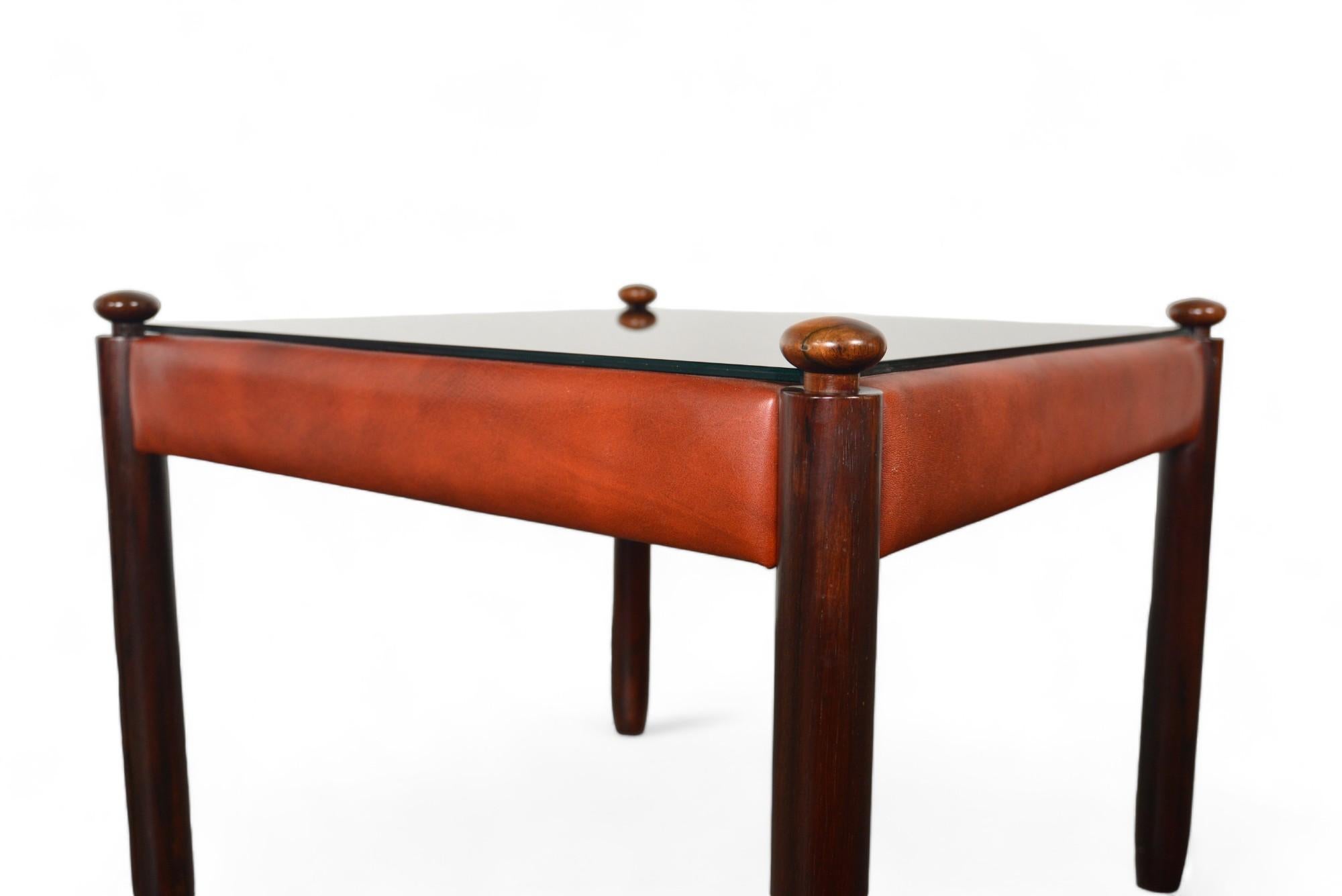 German Pair of 1960s Leather, Glass and Rosewood Side Tables For Sale