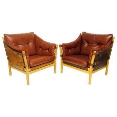 Pair of 1960s Leather "Ilona" Safari Lounge Chairs by Arne Norell for Aneby