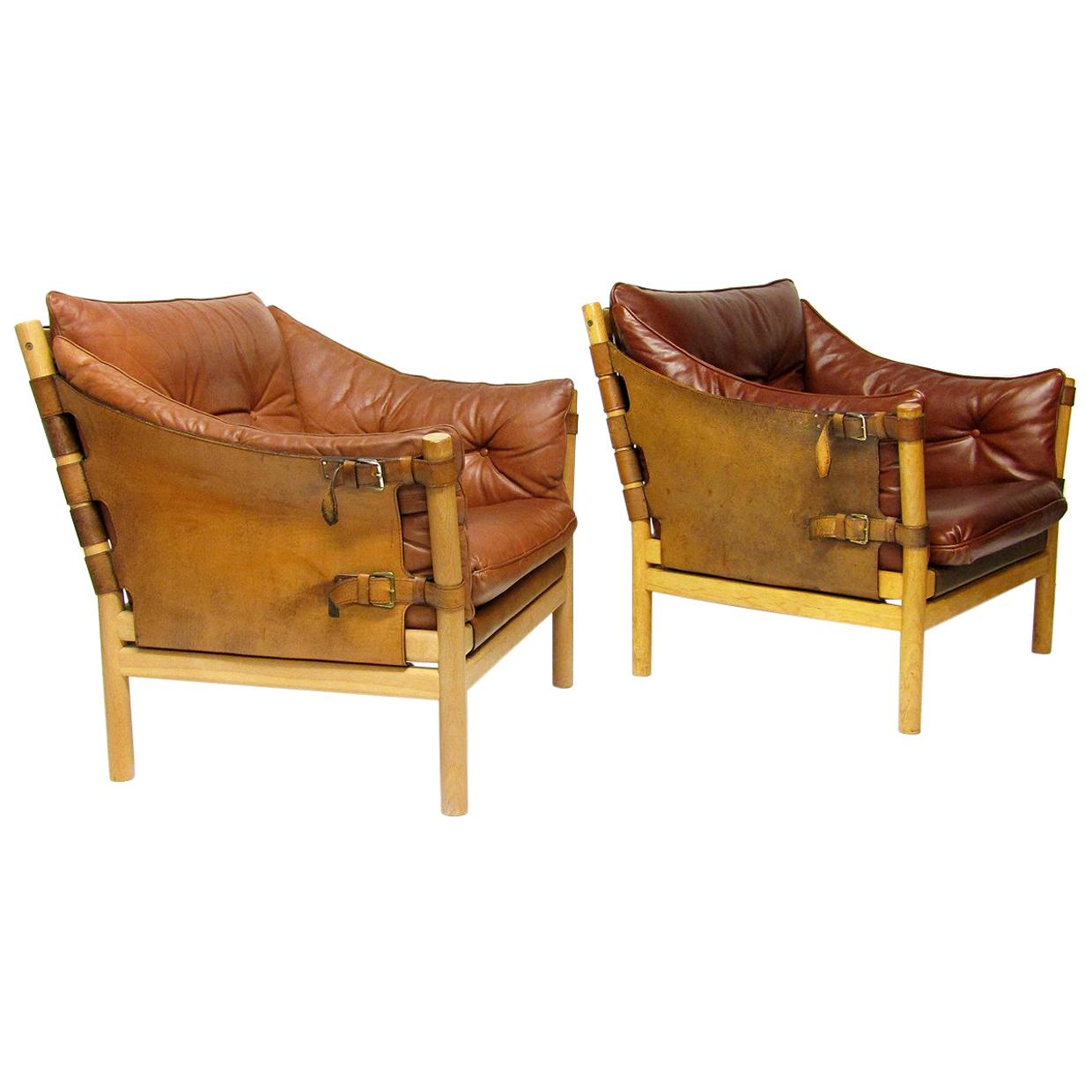 Pair of 1960s Leather "Ilona" Safari Lounge Chairs by Arne Norell