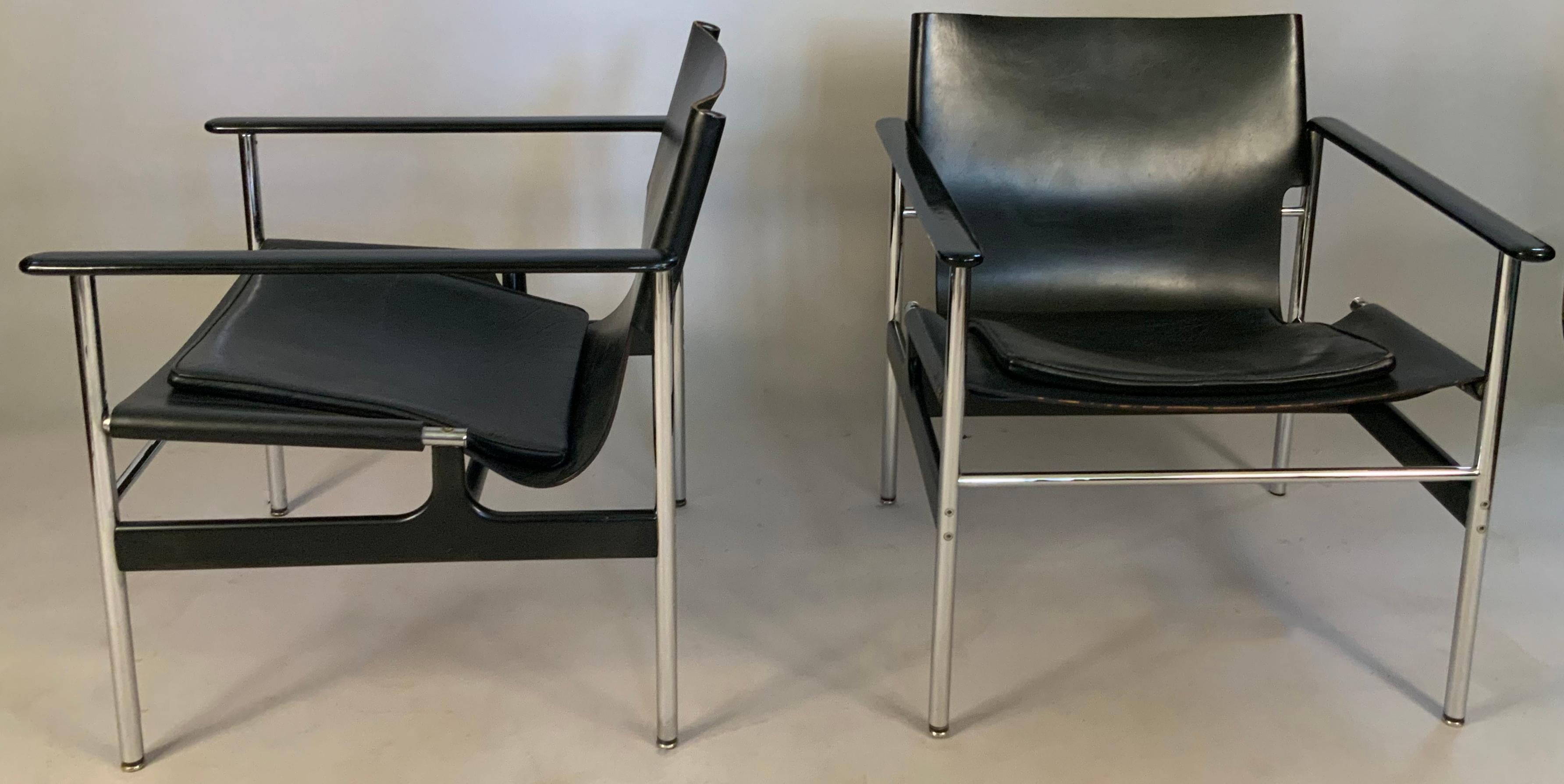 Mid-Century Modern Pair of 1960's Leather Lounge Chairs by Charles Pollock for Knoll Associates