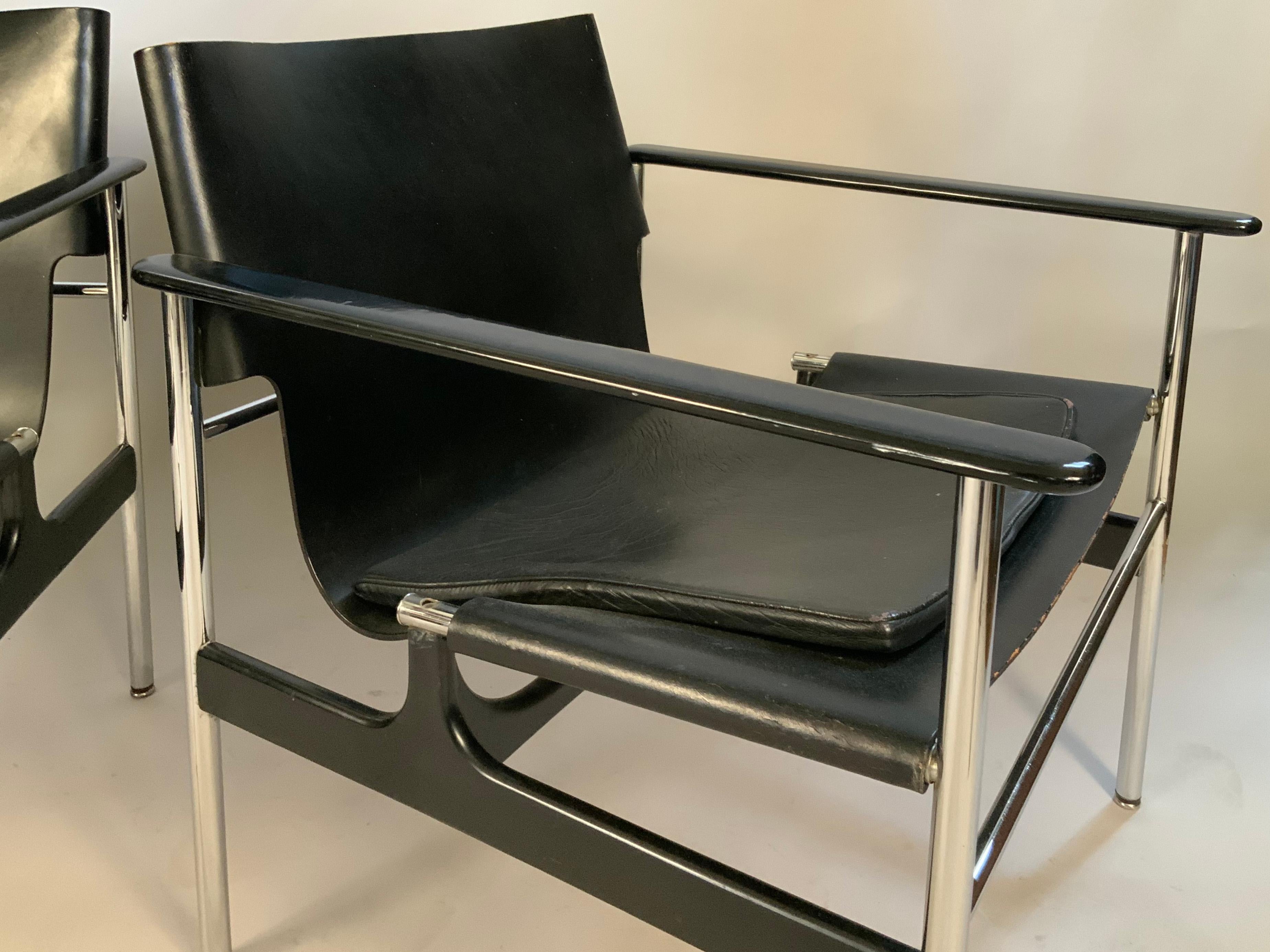 American Pair of 1960's Leather Lounge Chairs by Charles Pollock for Knoll Associates