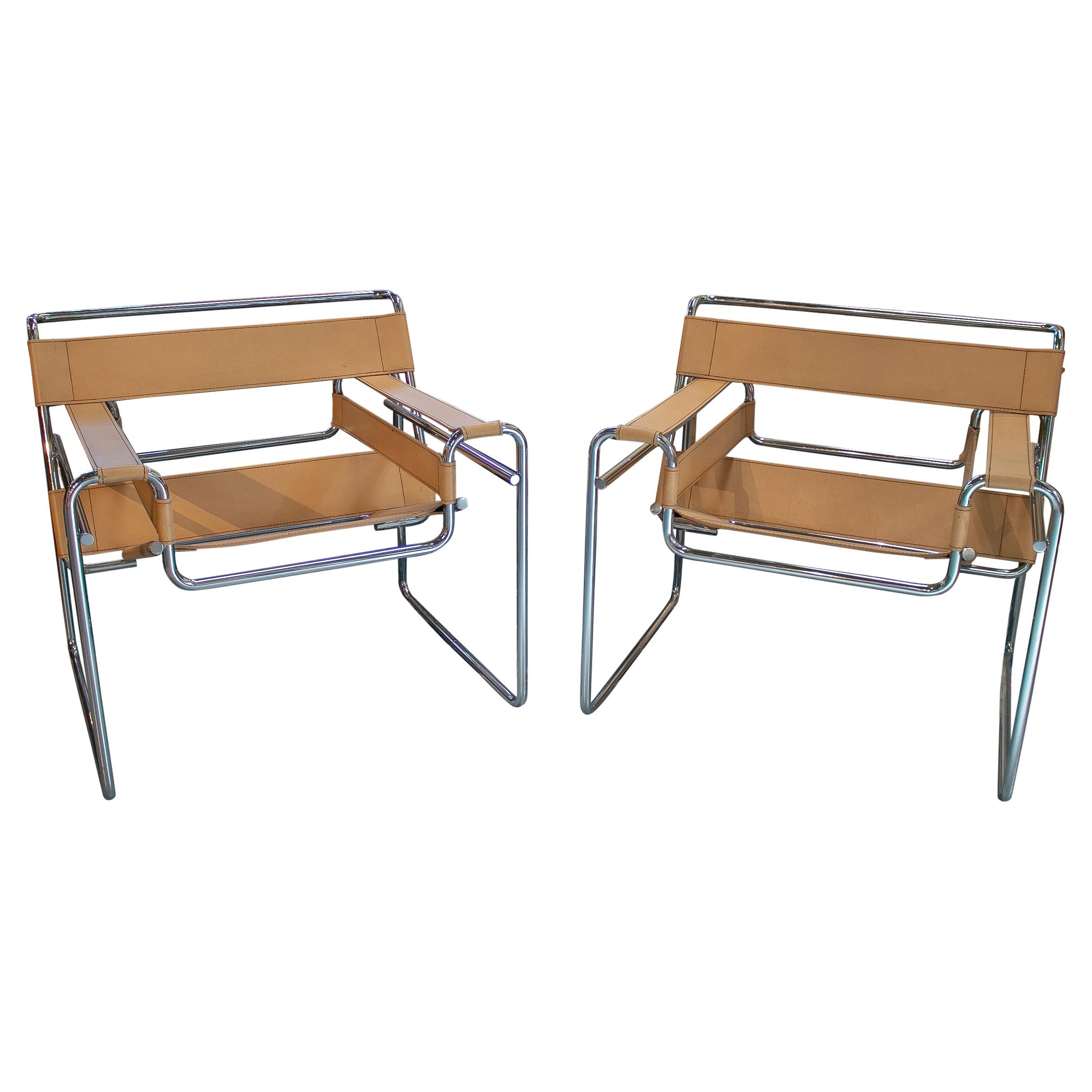 Pair of 1960s Leather & Stainless Wassily Chairs by Marcel Breuer for Gavina