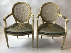 Pair of 1960s Louis XVI Caned Back Armchairs
