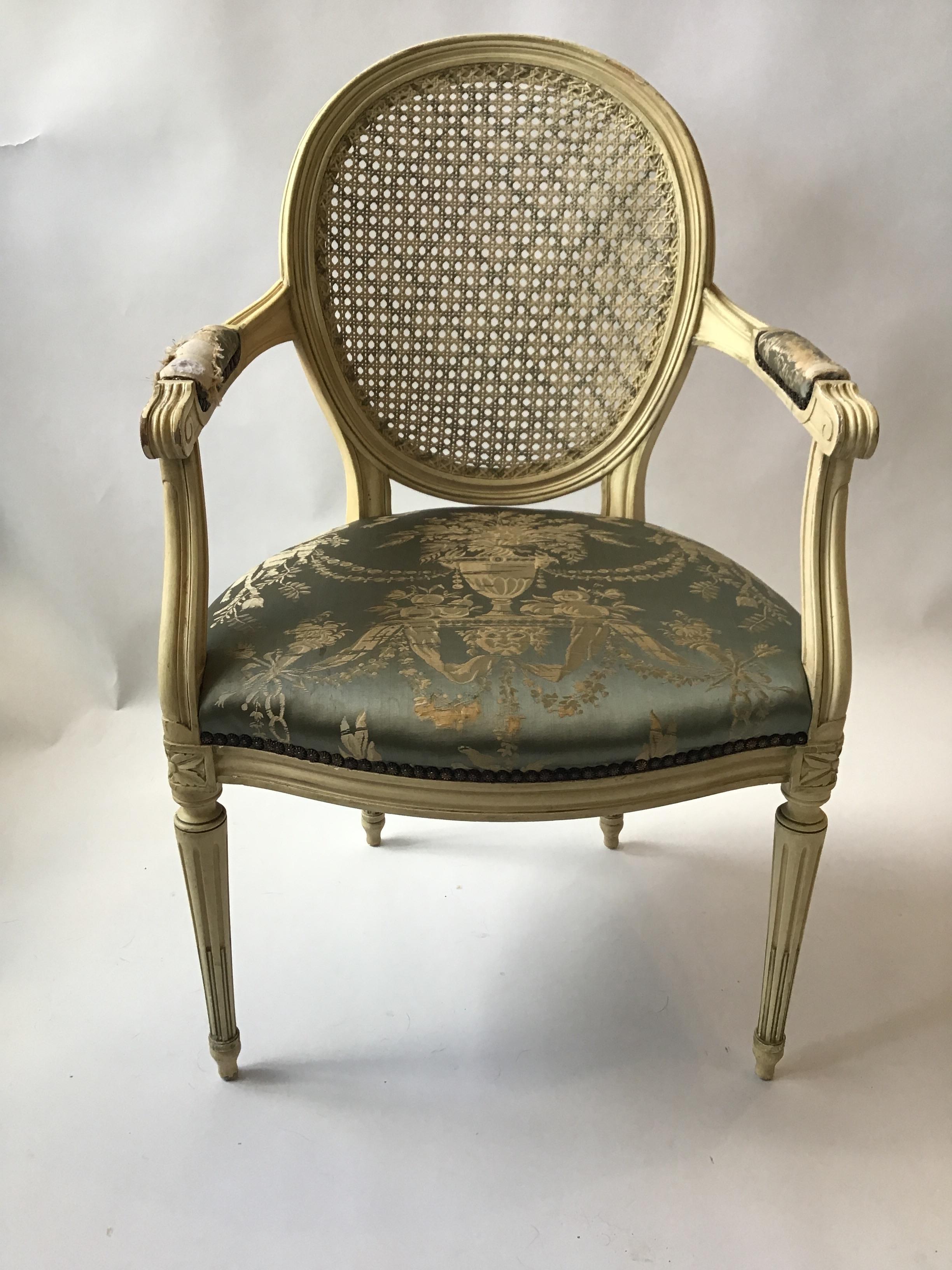 Pair of 1960s Louis XVI Caned Back Armchairs In Good Condition For Sale In Tarrytown, NY