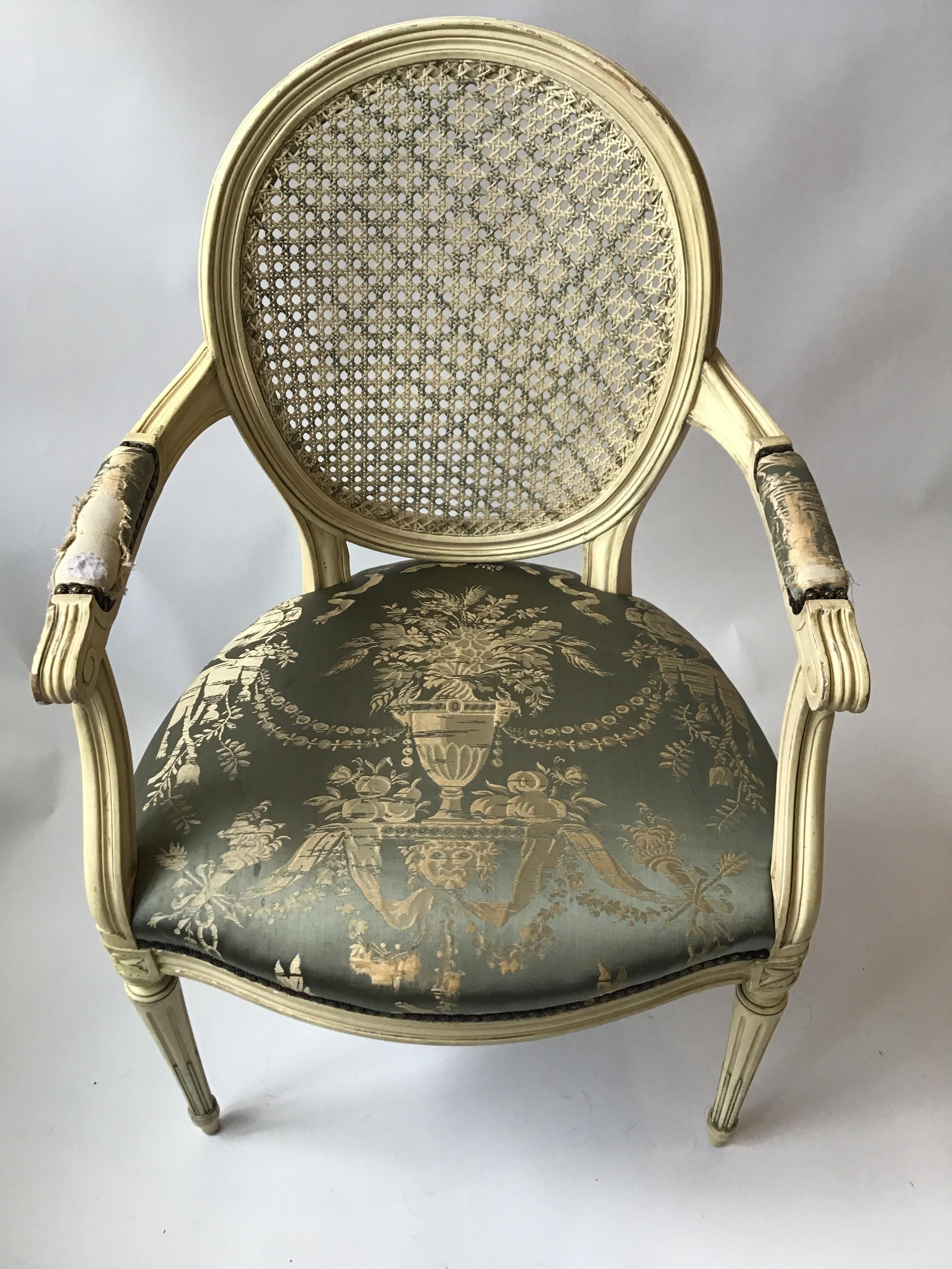 Mid-20th Century Pair of 1960s Louis XVI Caned Back Armchairs For Sale