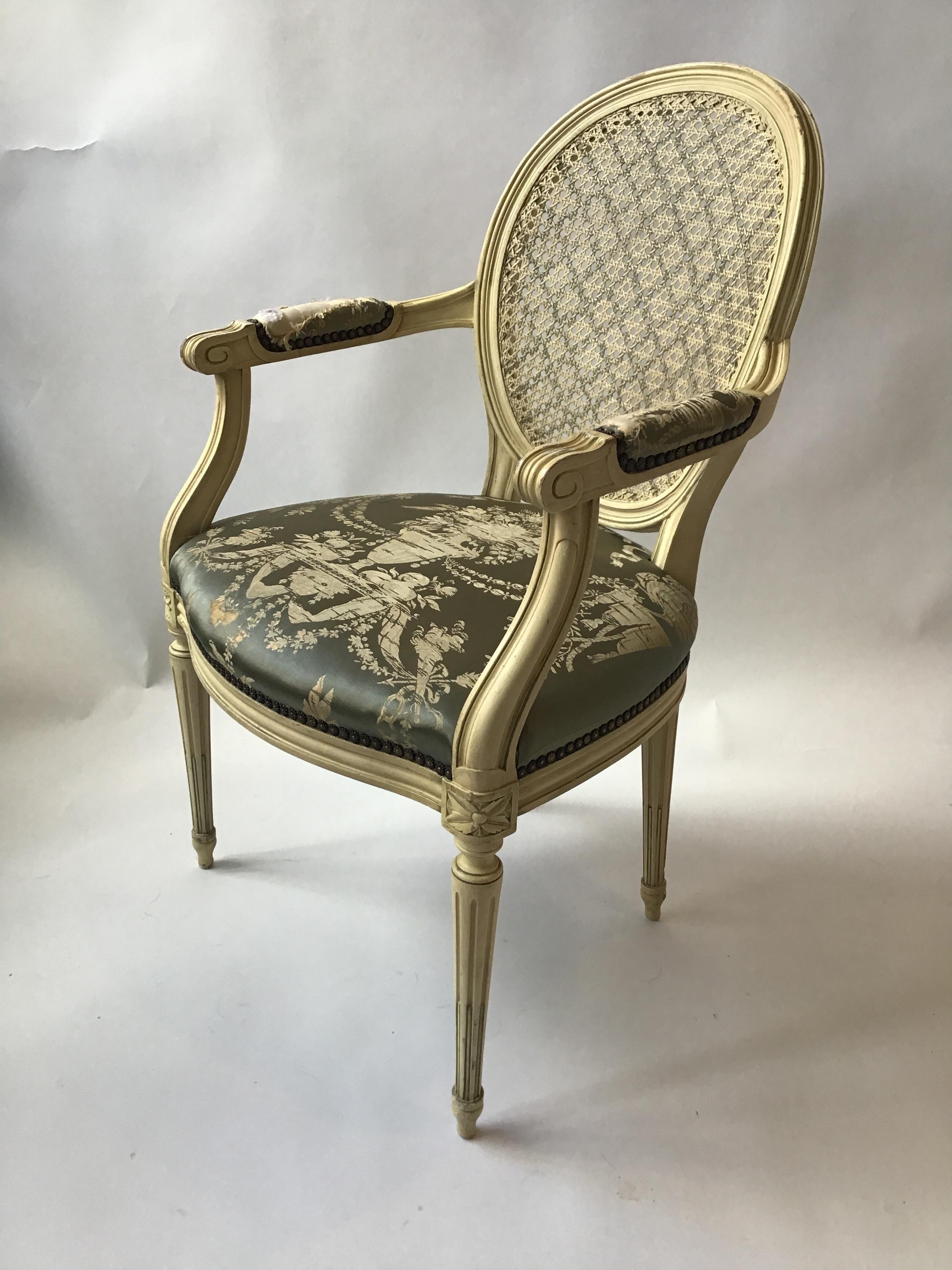 Wood Pair of 1960s Louis XVI Caned Back Armchairs For Sale