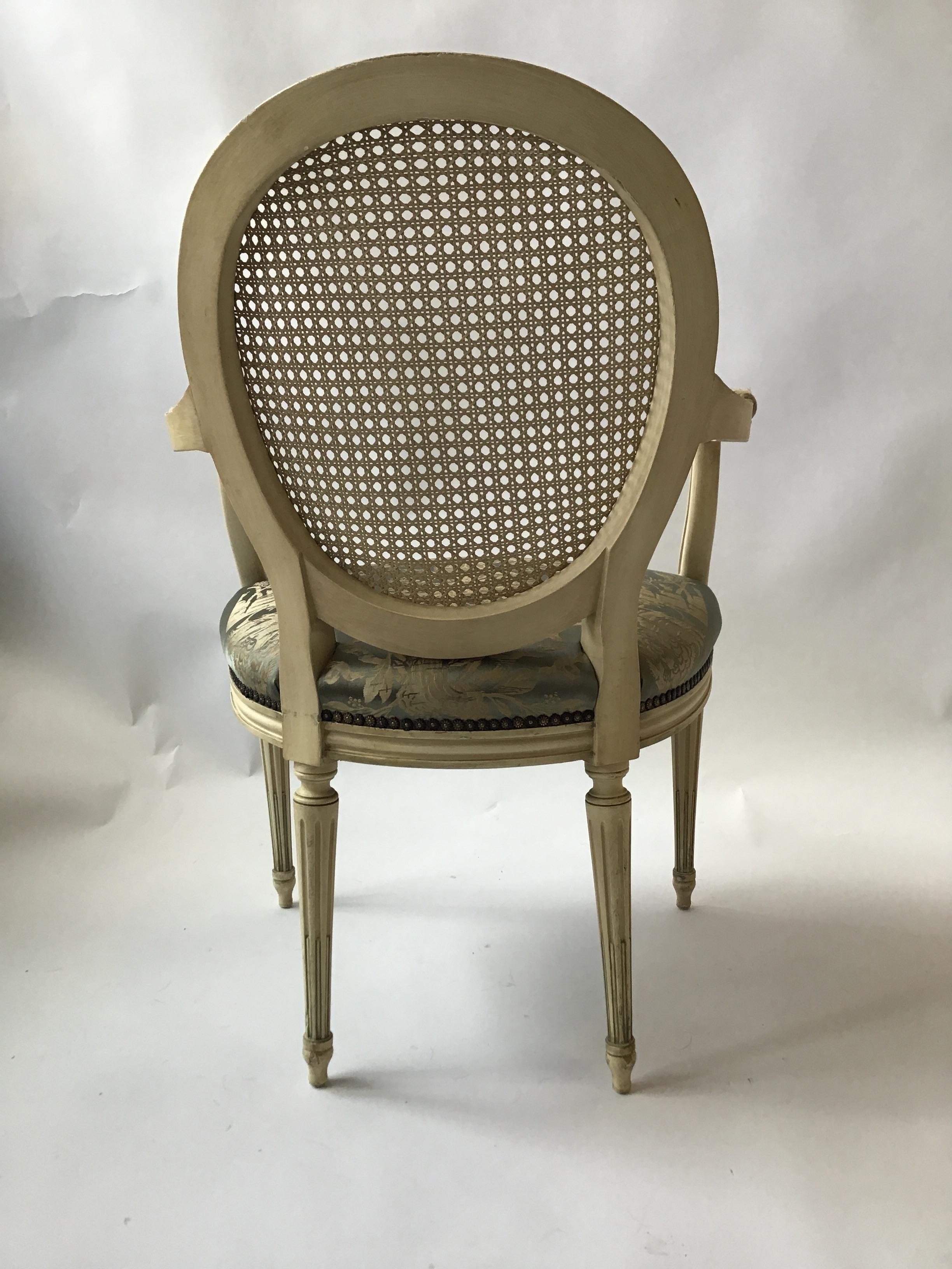 Pair of 1960s Louis XVI Caned Back Armchairs For Sale 2