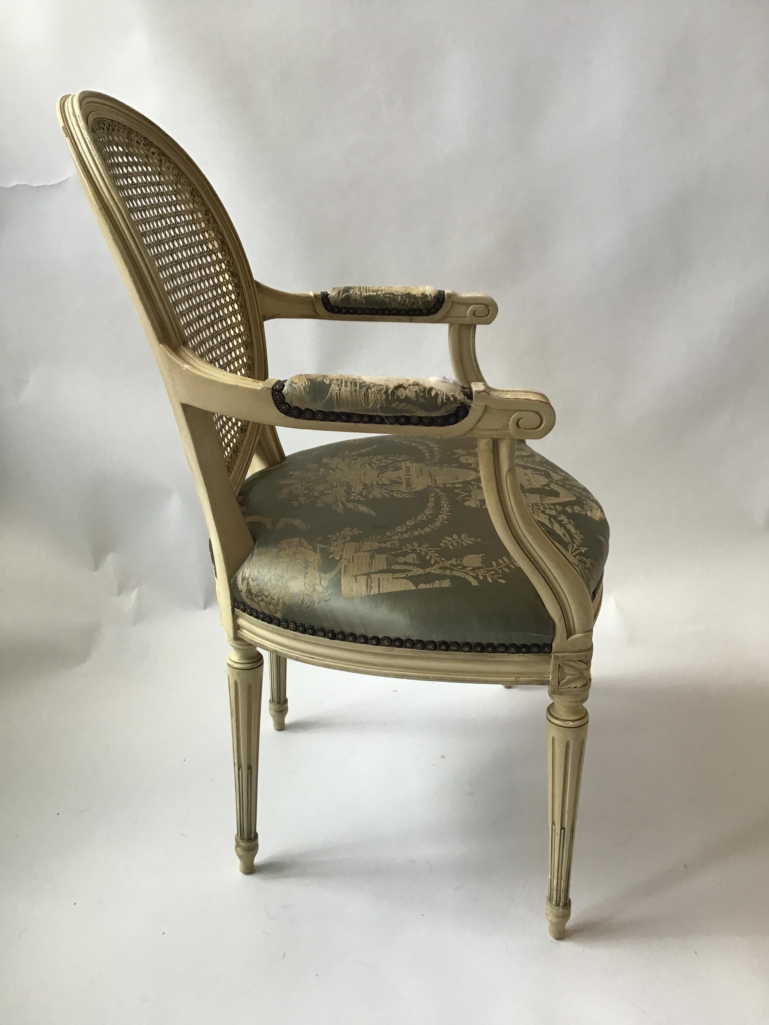 Pair of 1960s Louis XVI Caned Back Armchairs For Sale 3
