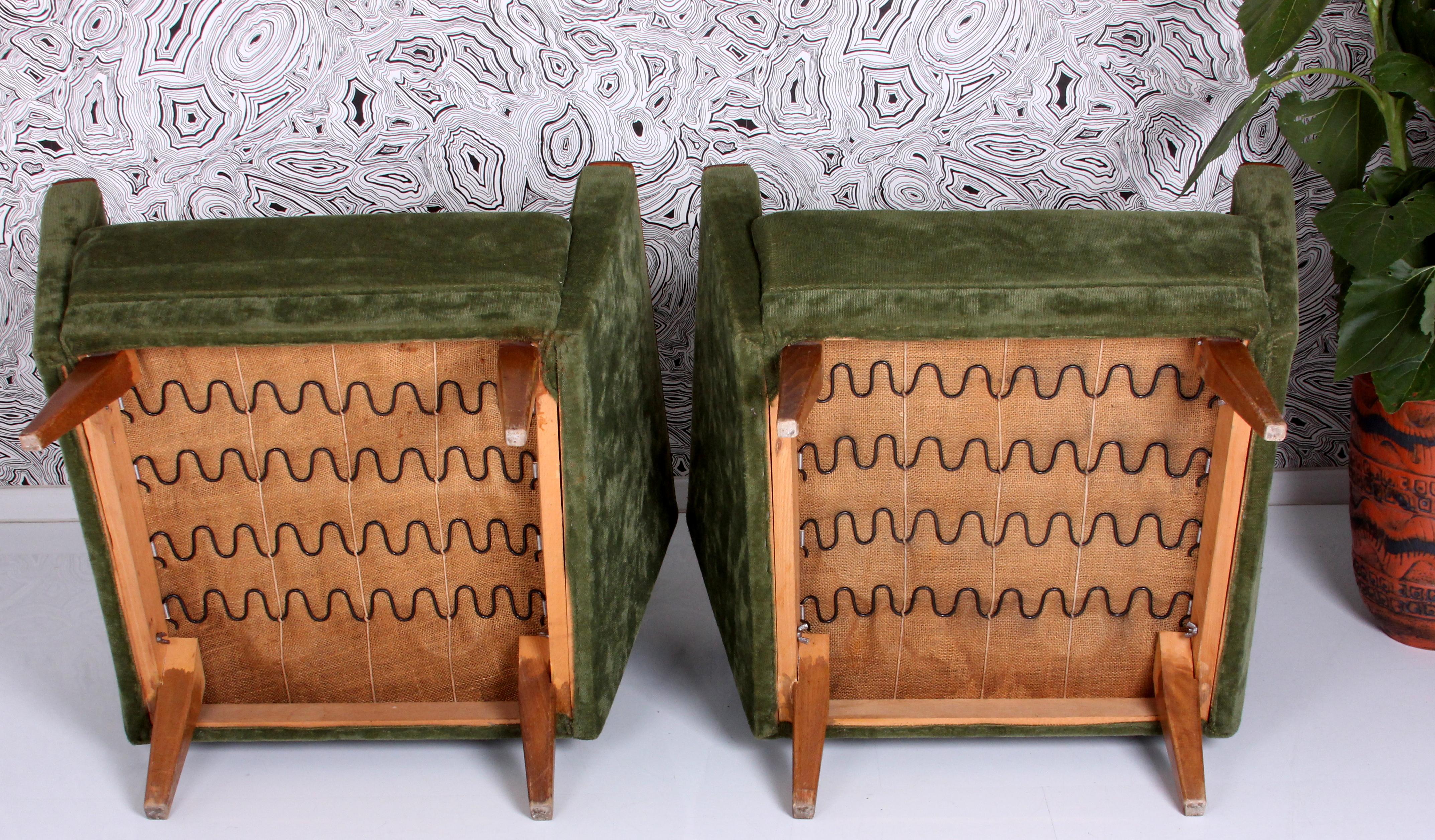 pair of 1960s lounge chairs green velvet - beech WG solid make uph. easy chairs  For Sale 6