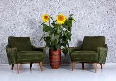 pair of 1960s lounge chairs green velvet - beech WG solid make uph. easy chairs