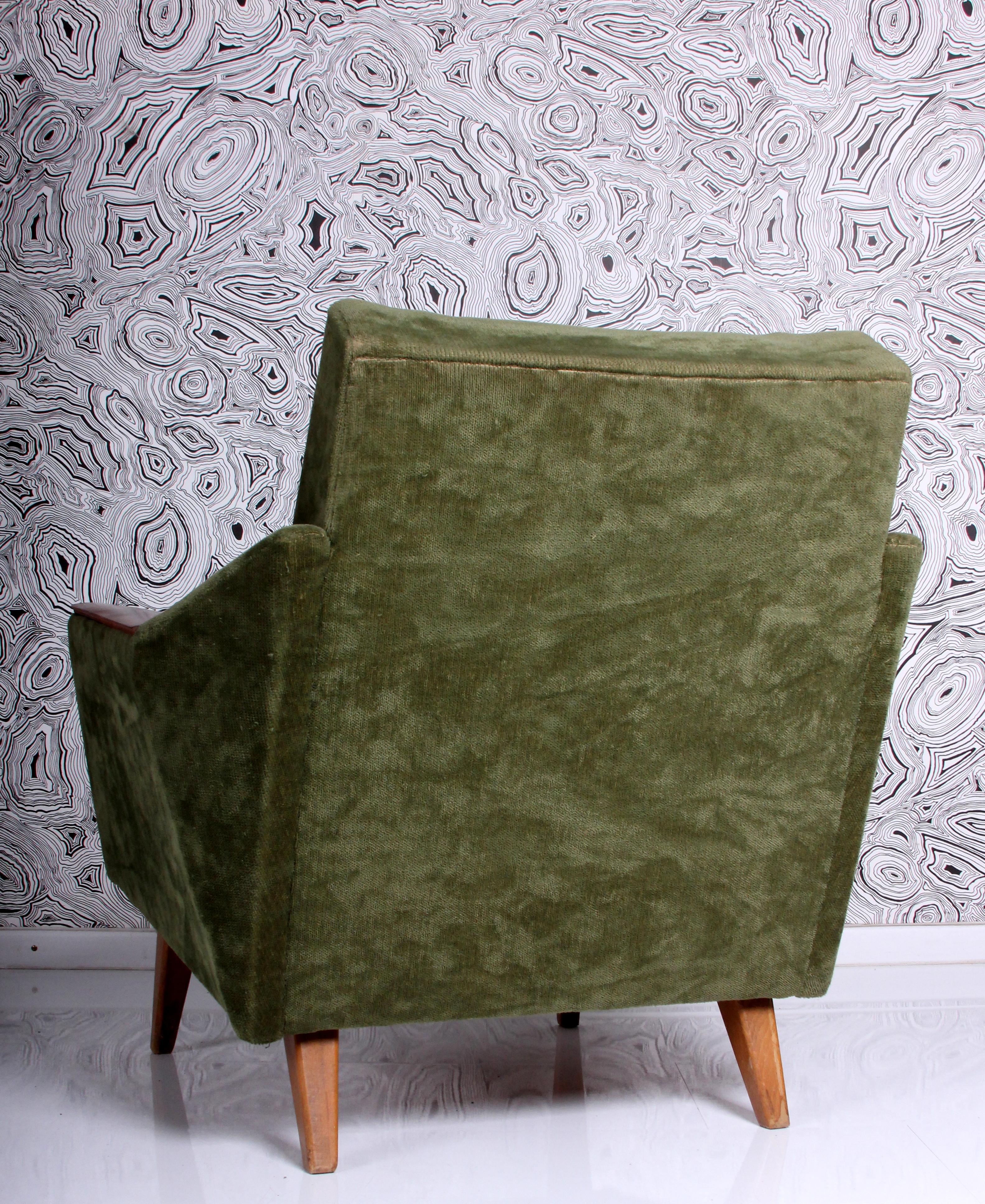 pair of 1960s lounge chairs green velvet - beech WG solid make uph. easy chairs  For Sale 1