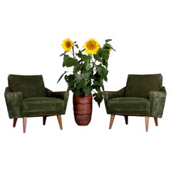 pair of 1960s lounge chairs green velvet - beech WG solid make uph. easy chairs 