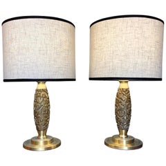 Pair of 1960s Luciano Frigerio Tribute to Capogrossi Brass 
Bronze Table Lamps