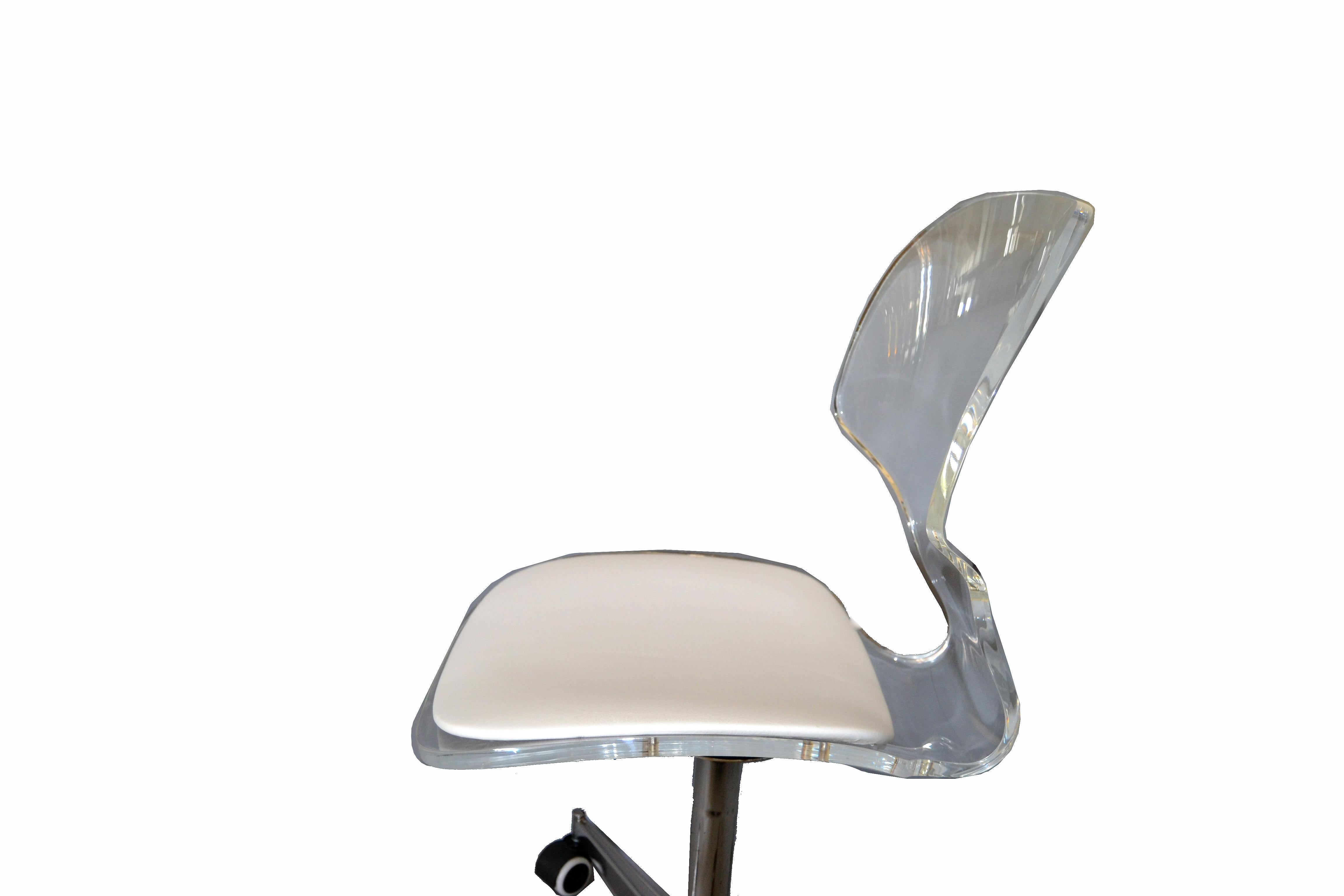Pair of 1960s Lucite Desk Chairs with Chrome Swivel Base on Casters 3