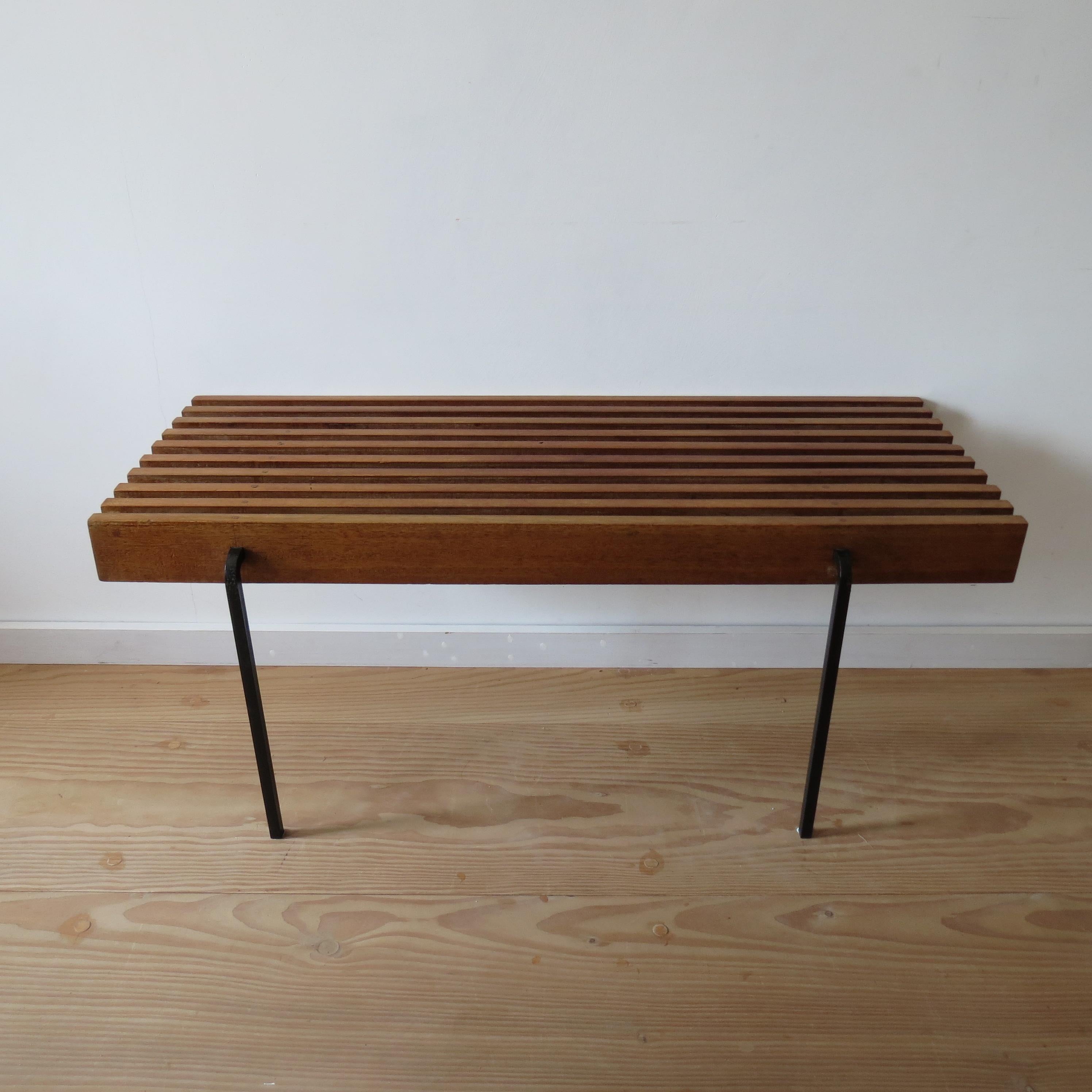 Pair of 1960s Mahogany Slatted Benches Bedside Tables Nightstands 13