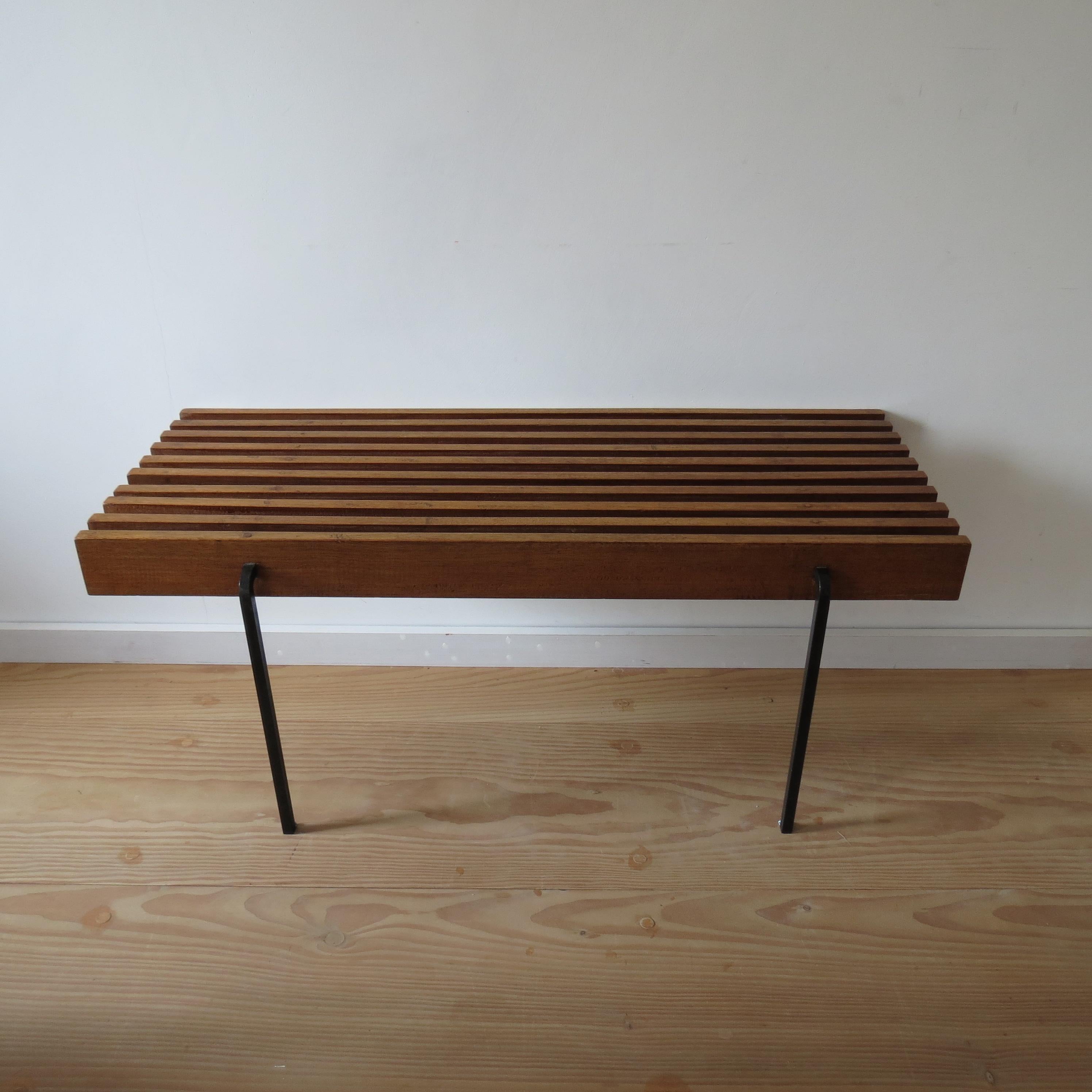 Mid-Century Modern Pair of 1960s Mahogany Slatted Benches Bedside Tables Nightstands