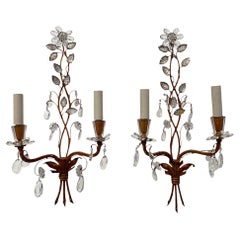 Pair of 1960s Maison Baguès Wall Sconces with Flowers