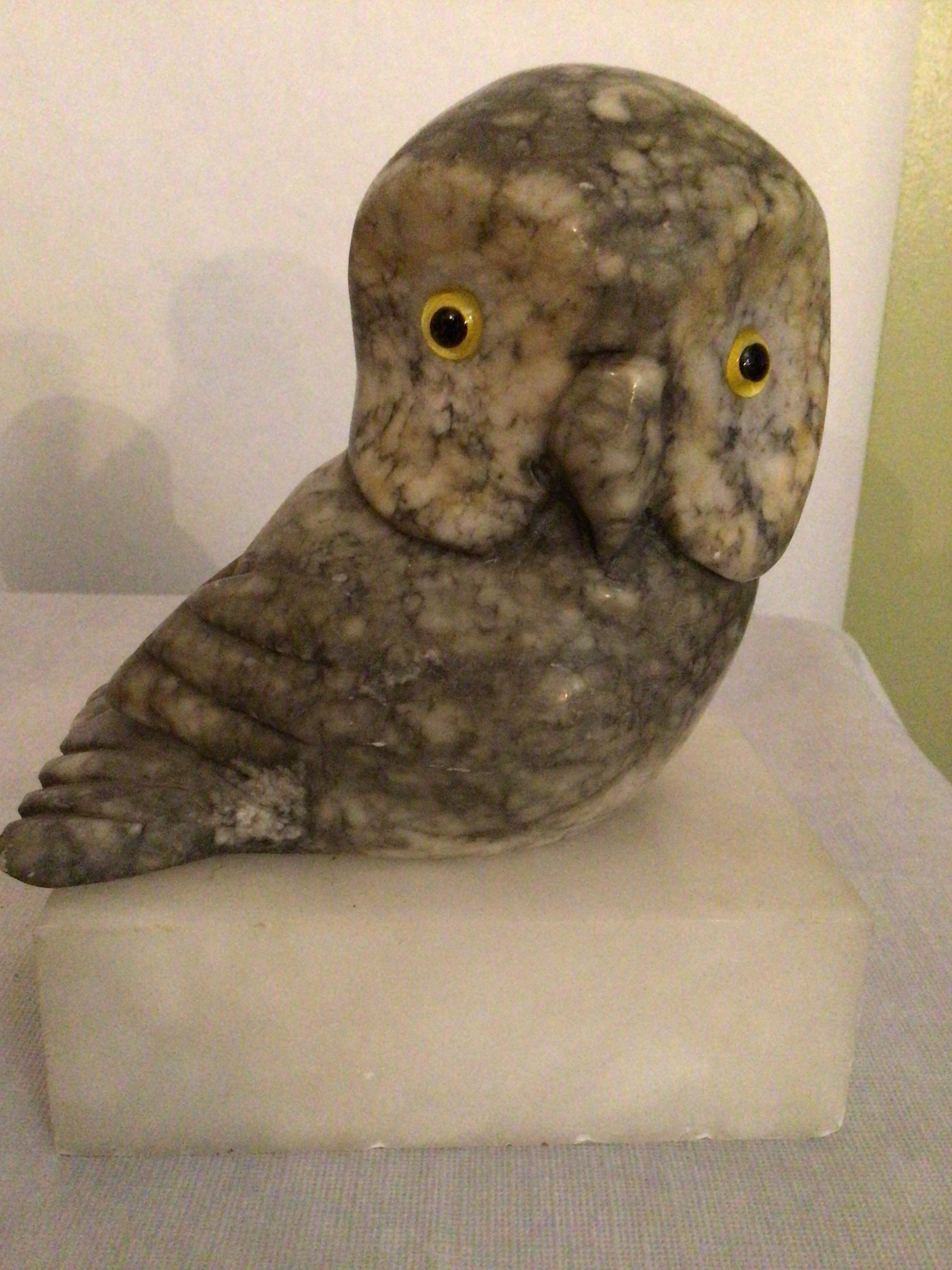 Pair of 1960s Marble Owl Bookends In Good Condition In Tarrytown, NY
