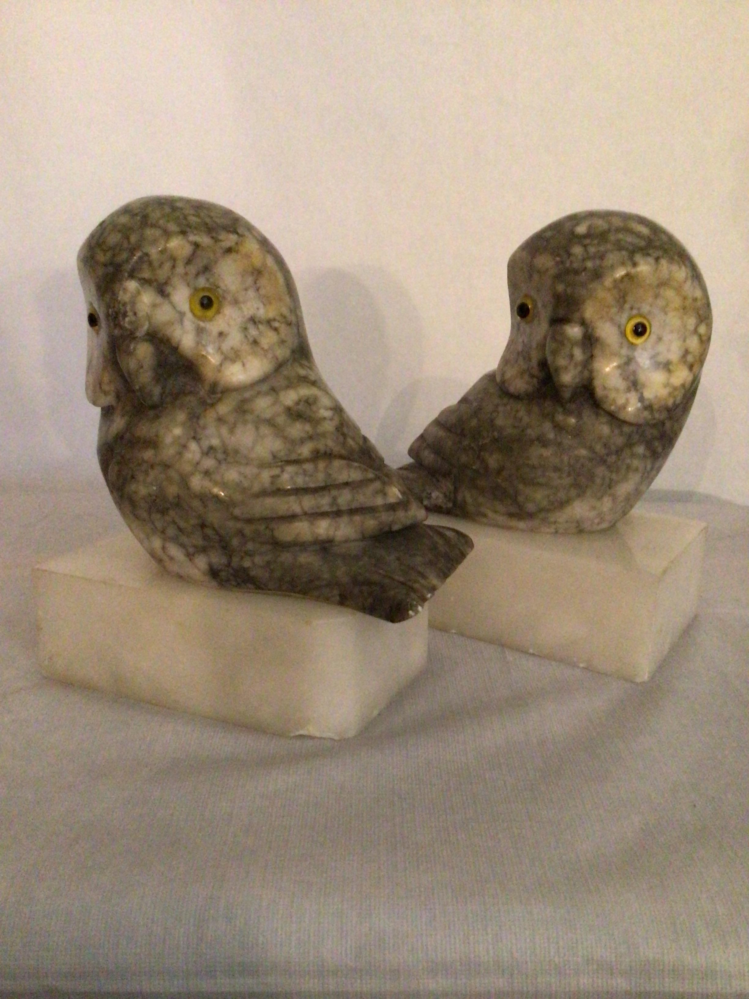 Mid-20th Century Pair of 1960s Marble Owl Bookends