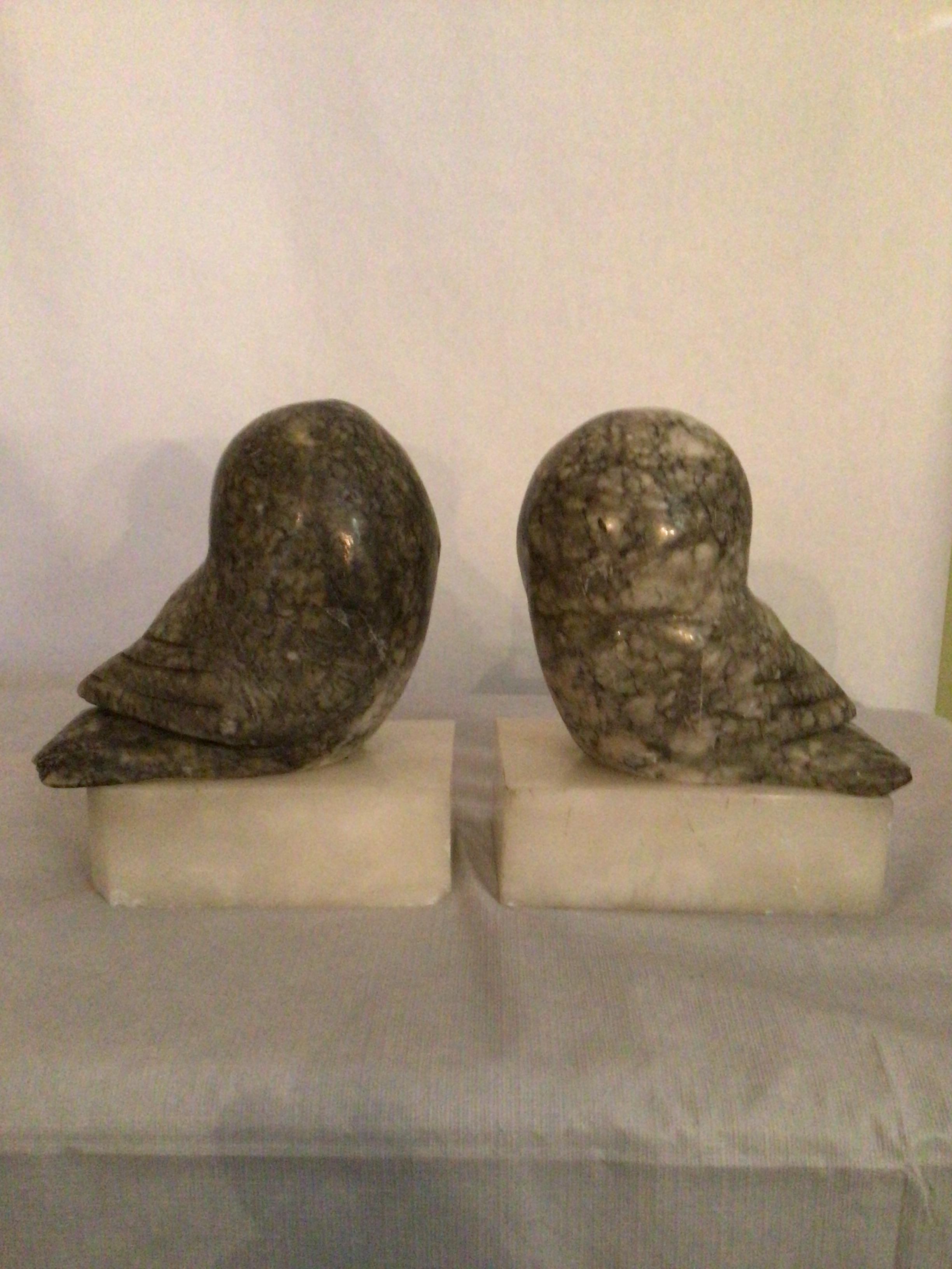 Pair of 1960s Marble Owl Bookends 1