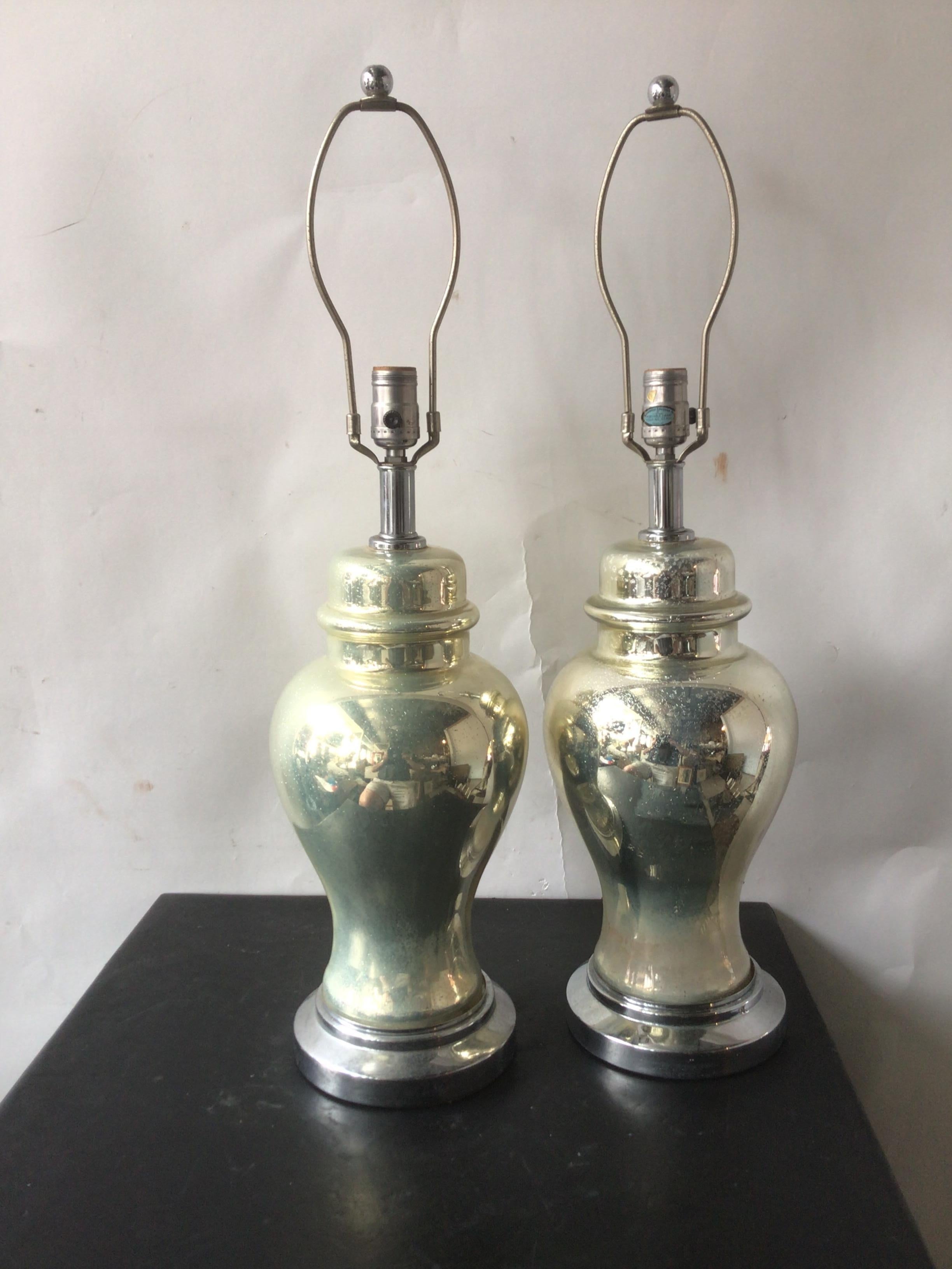 Pair of 1960s Mercury Glass Ginger Jar Lamps by Tyndale In Fair Condition For Sale In Tarrytown, NY