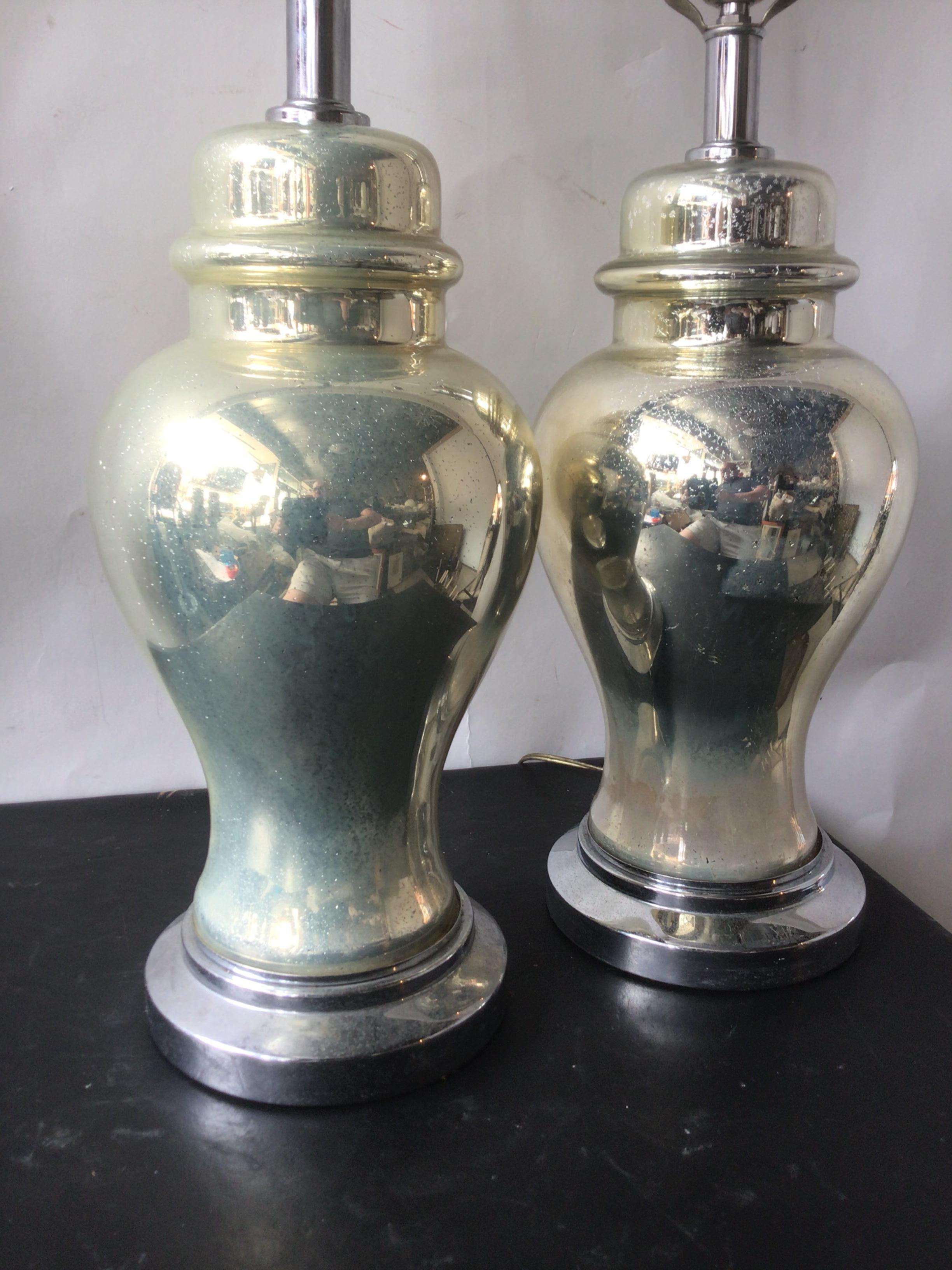 Mid-20th Century Pair of 1960s Mercury Glass Ginger Jar Lamps by Tyndale For Sale