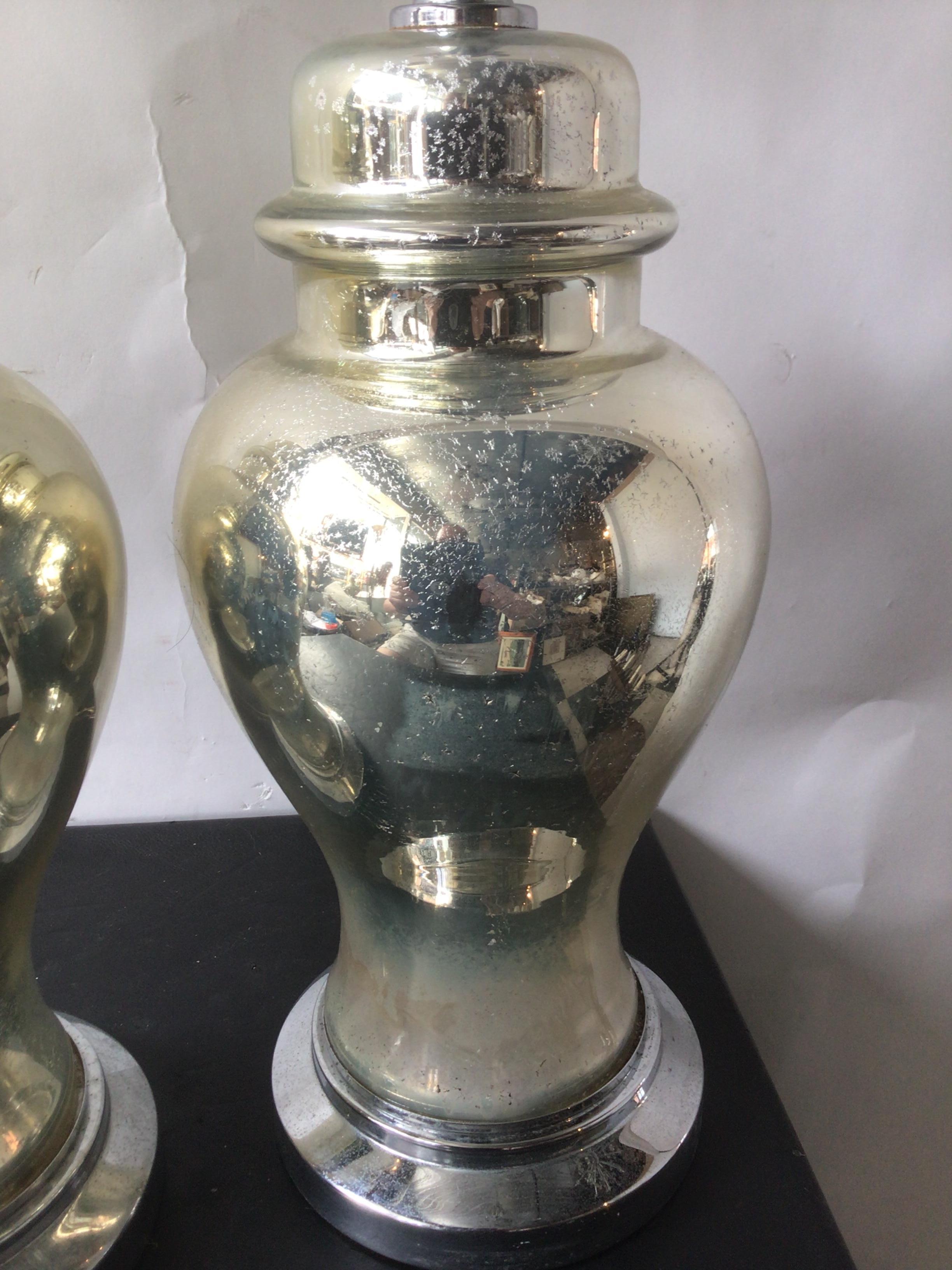 Pair of 1960s Mercury Glass Ginger Jar Lamps by Tyndale For Sale 1