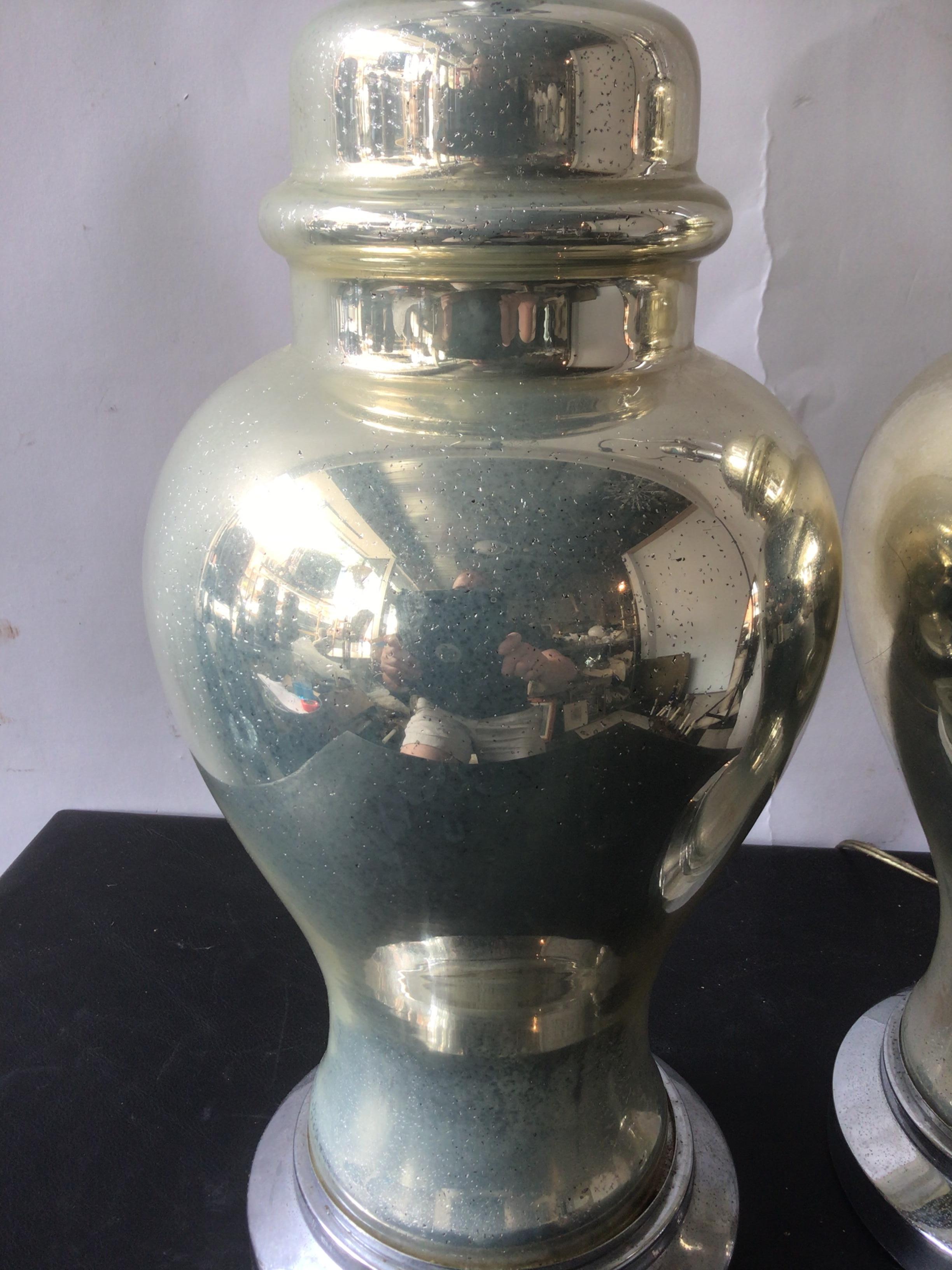 Pair of 1960s Mercury Glass Ginger Jar Lamps by Tyndale For Sale 2