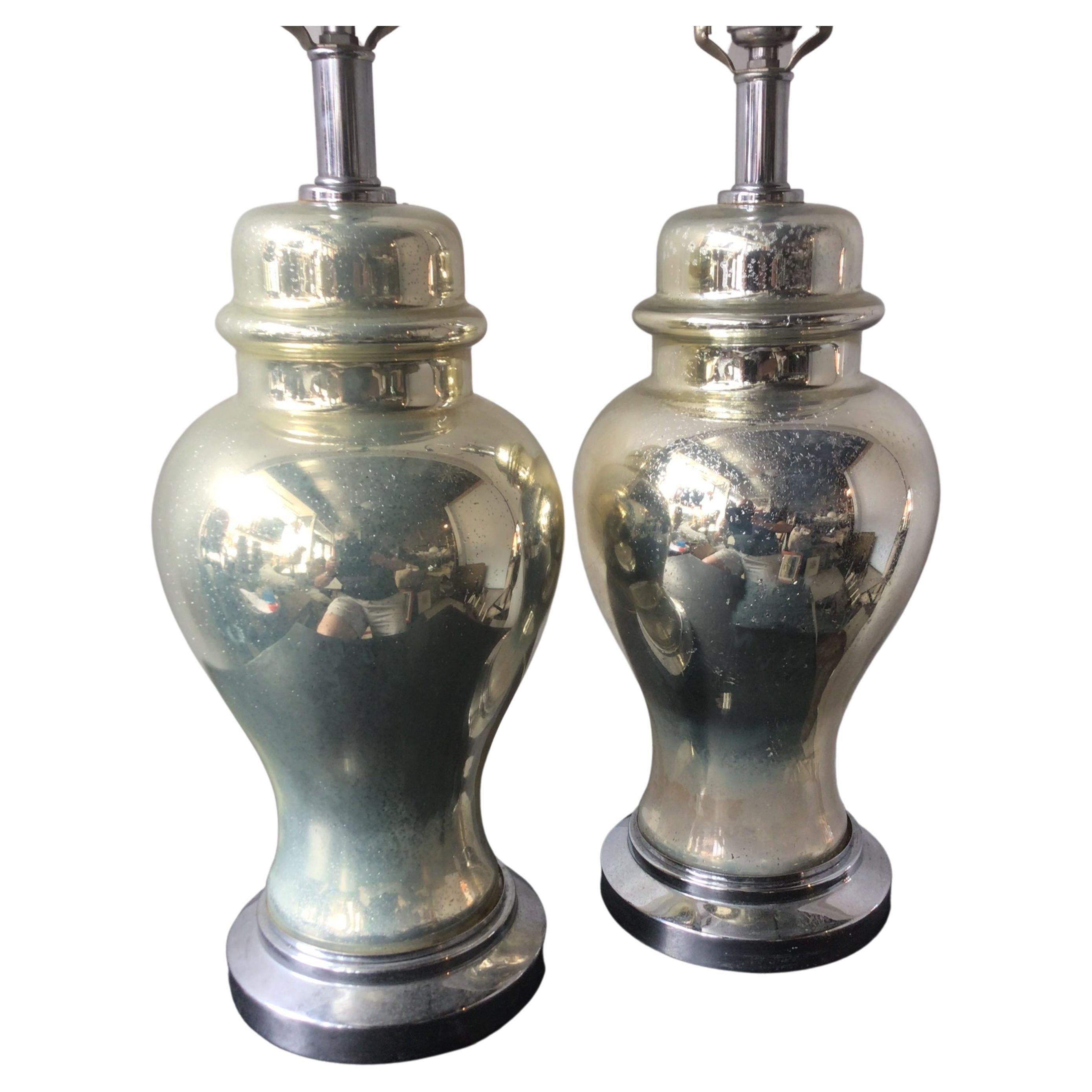 Pair of 1960s Mercury Glass Ginger Jar Lamps by Tyndale For Sale
