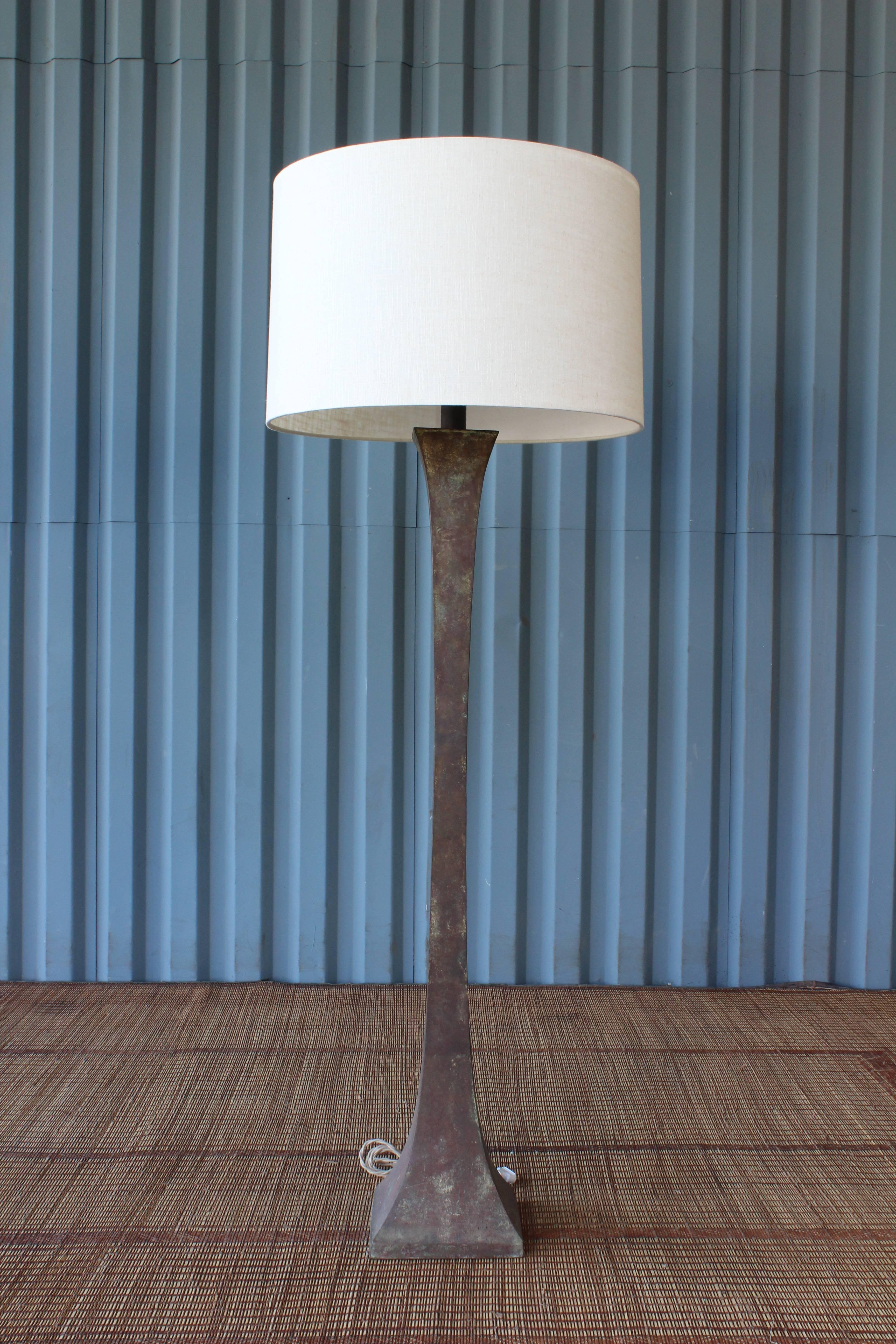 American Pair of 1960s Metal Floor Lamps with Heavy Patina