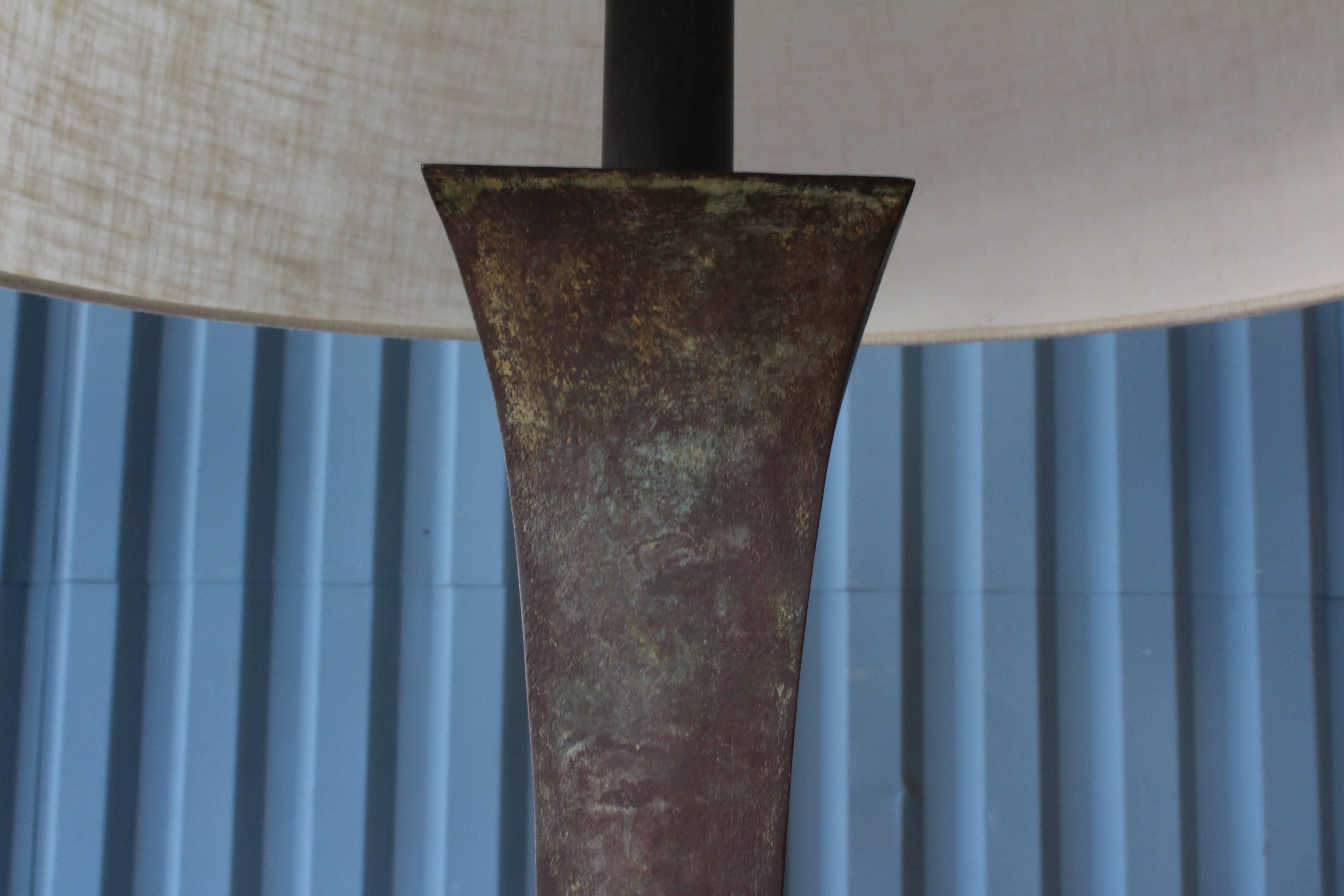 Pair of 1960s Metal Floor Lamps with Heavy Patina In Excellent Condition In Los Angeles, CA