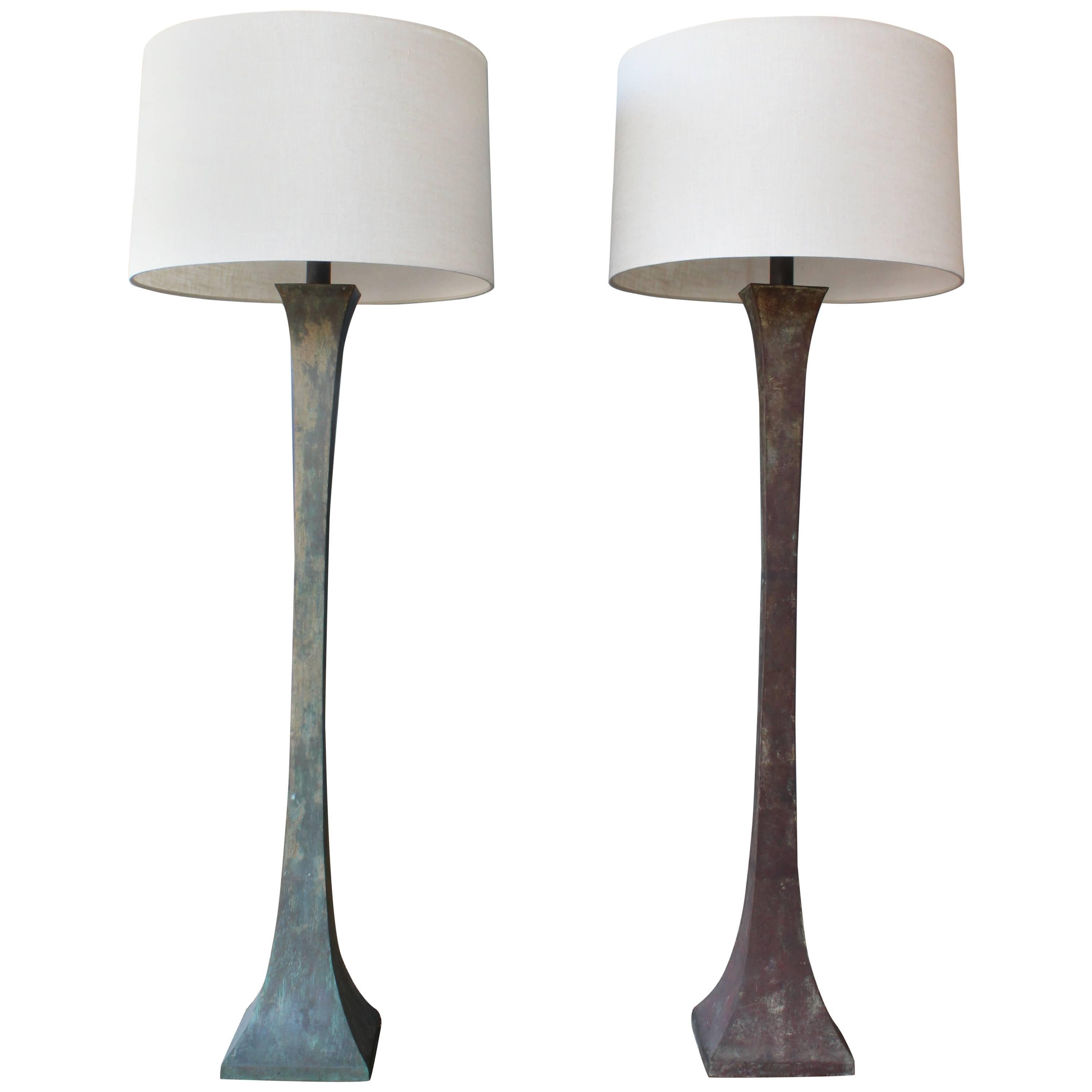 Pair of 1960s Metal Floor Lamps with Heavy Patina