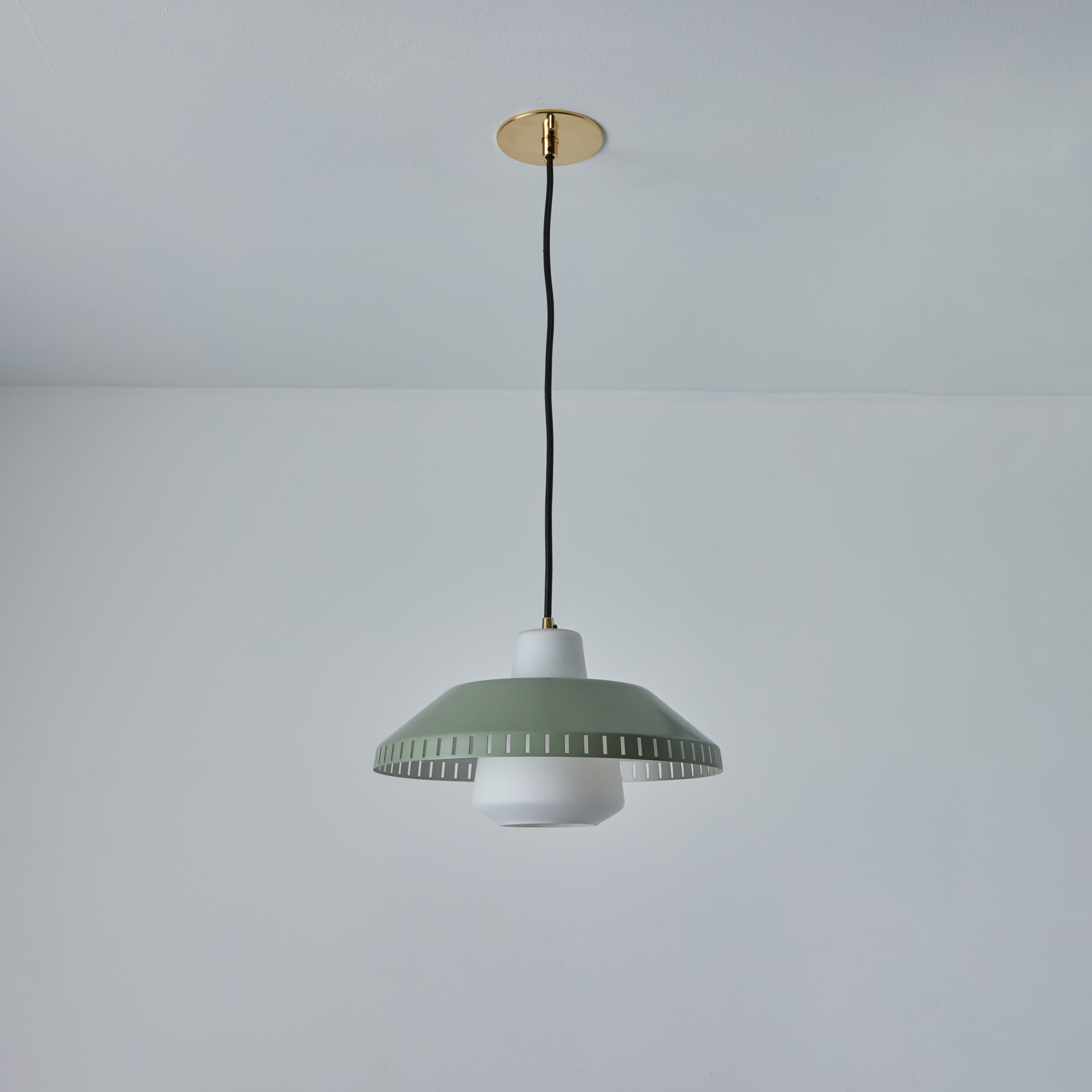 Finnish Pair of 1960s Metal & Opaline Glass Pendants Attributed to Lisa Johansson-Pape