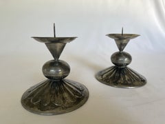 Pair of 1960's Mexican Hand Crafted Tin Candle Stick Pillars