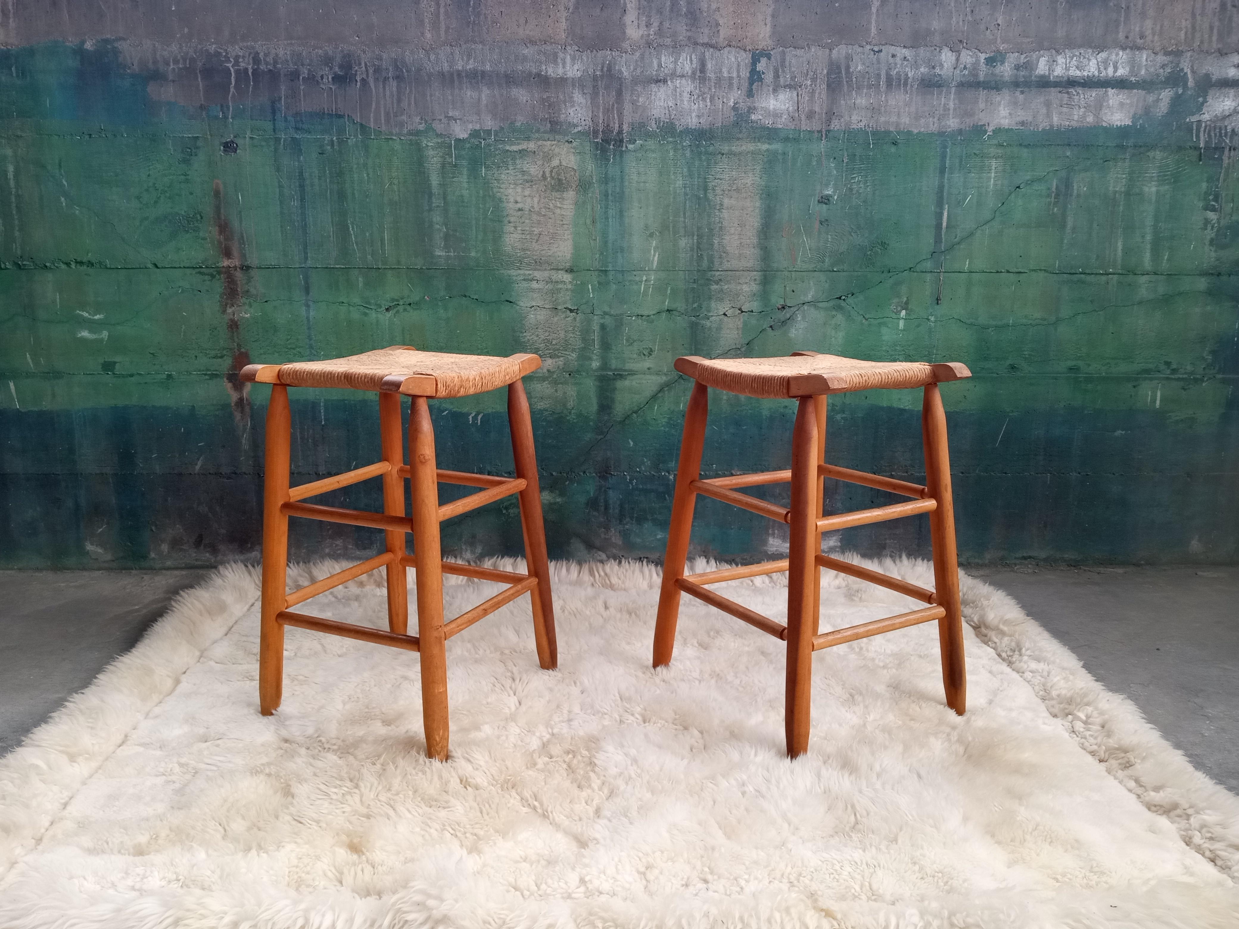 Scandinave moderne Paire de tabourets en corde danois du milieu du siècle 1960 -- 2 Pieces en vente