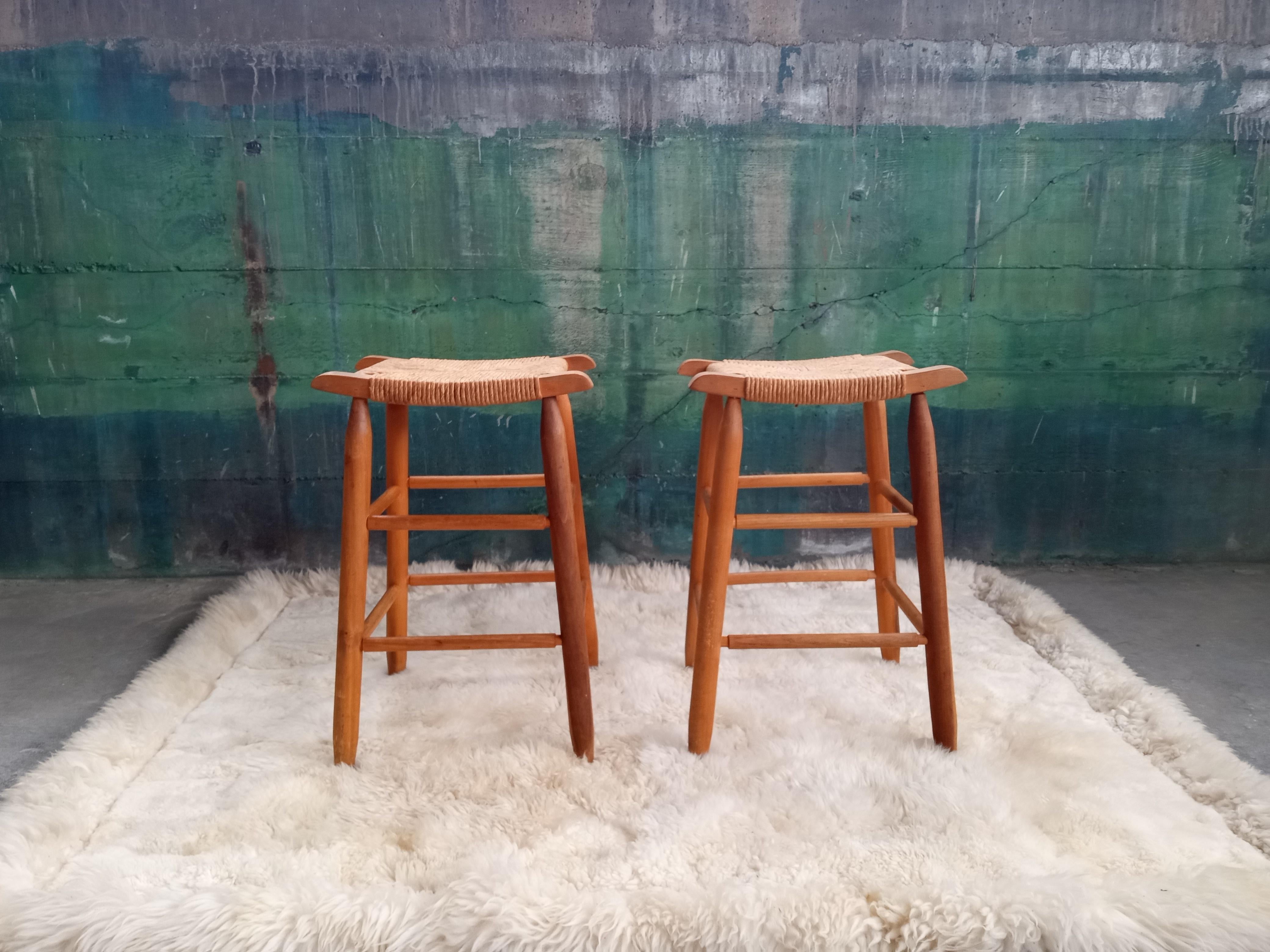 Danois Paire de tabourets en corde danois du milieu du siècle 1960 -- 2 Pieces en vente