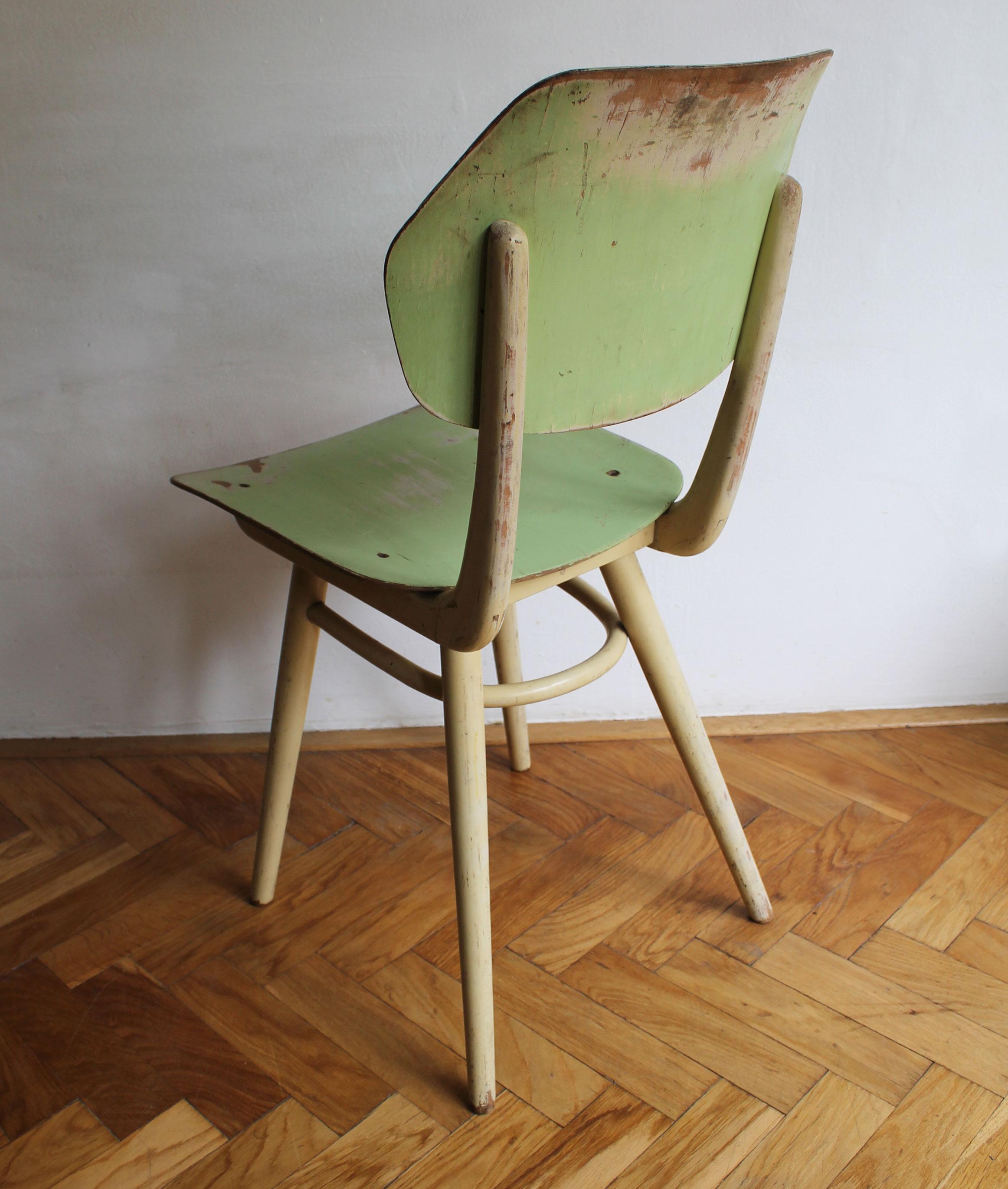 Lacquered Pair of 1960's Mid Century Modern Dining Chairs by TON For Sale