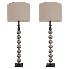 Pair of 1960s Mid-Century Modern French Tall Bulbous Chrome Table/Floor Lamps