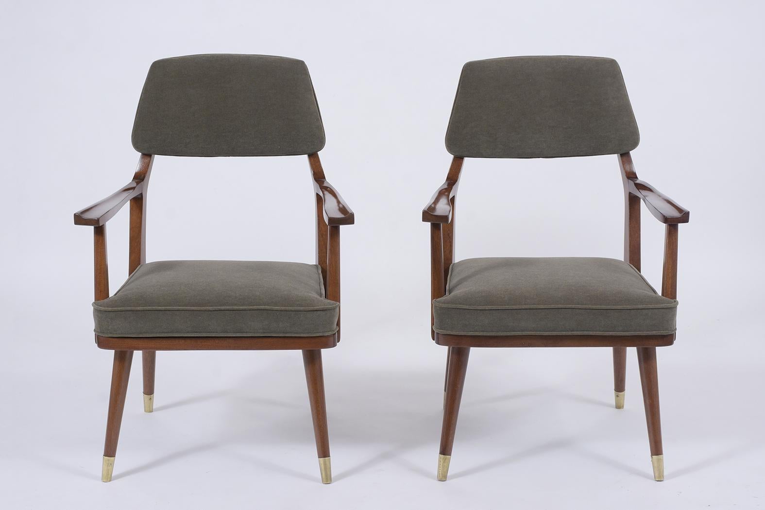 American Pair of Vintage 1960's Mid-Century Modern Walnut Armchairs