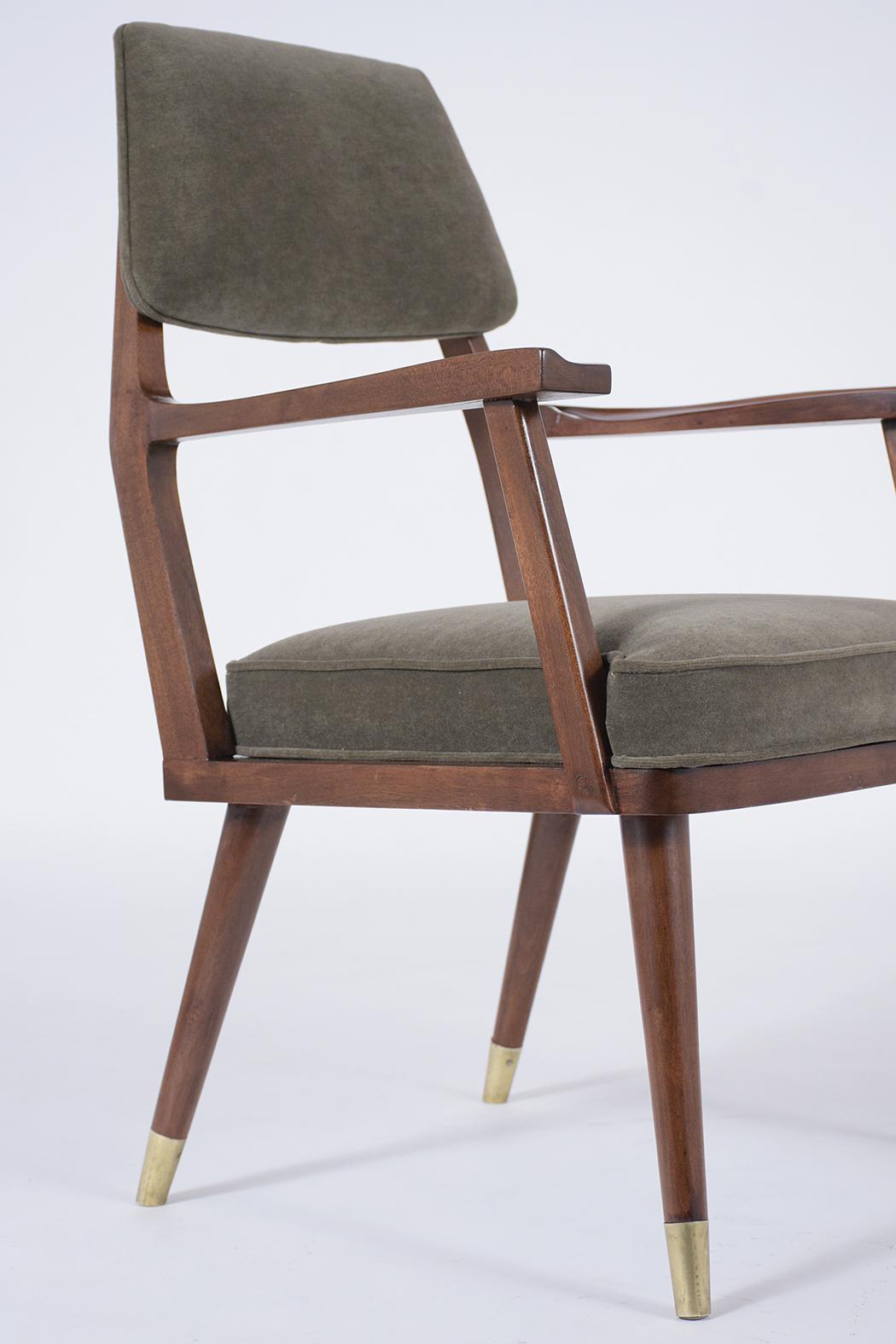 Mohair Pair of Vintage 1960's Mid-Century Modern Walnut Armchairs